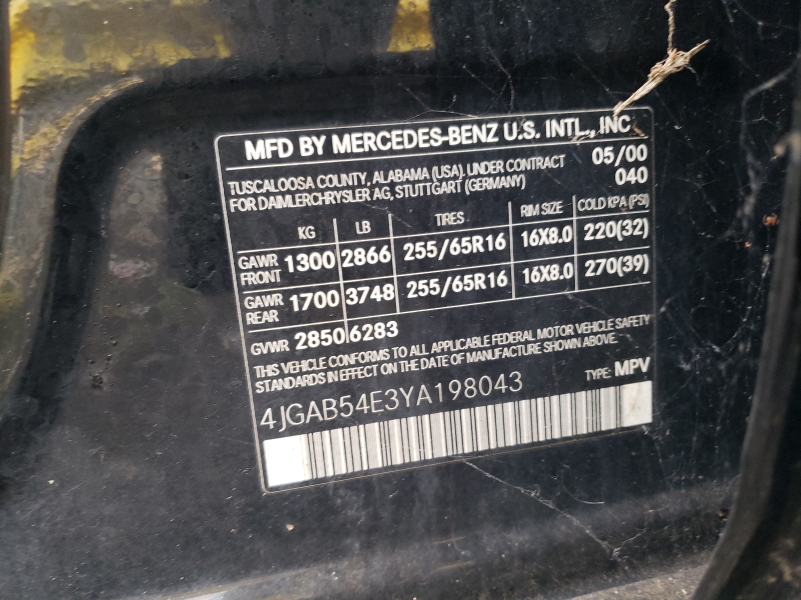 Photo 10 from auction – 2000 MERCEDES-BENZ M-CLASS with VIN 4JGAB54E3YA198043