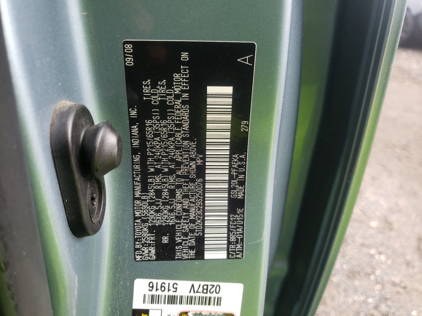 Photo 10 from auction – 2009 TOYOTA SIENNA CE with VIN 5TDZK23C29S250076