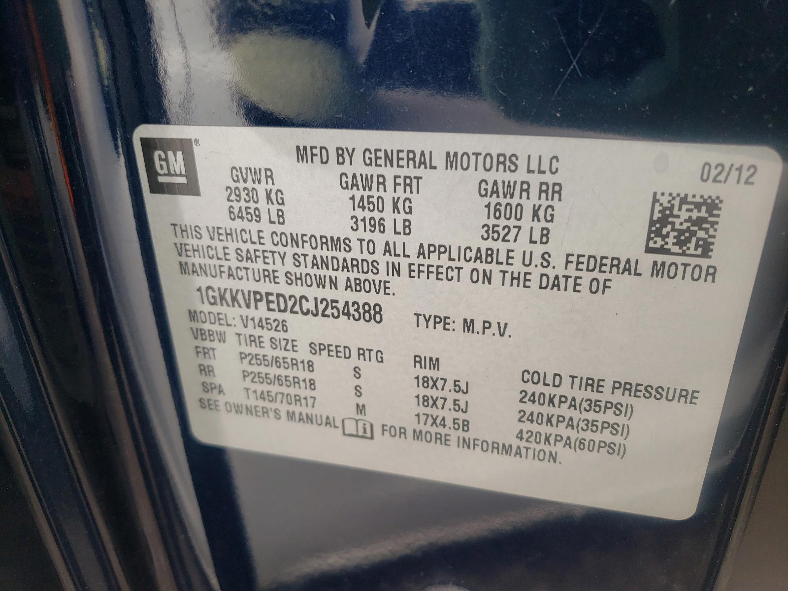 Photo 10 from auction – 2012 GMC ACADIA SLE with VIN 1GKKVPED2CJ254388