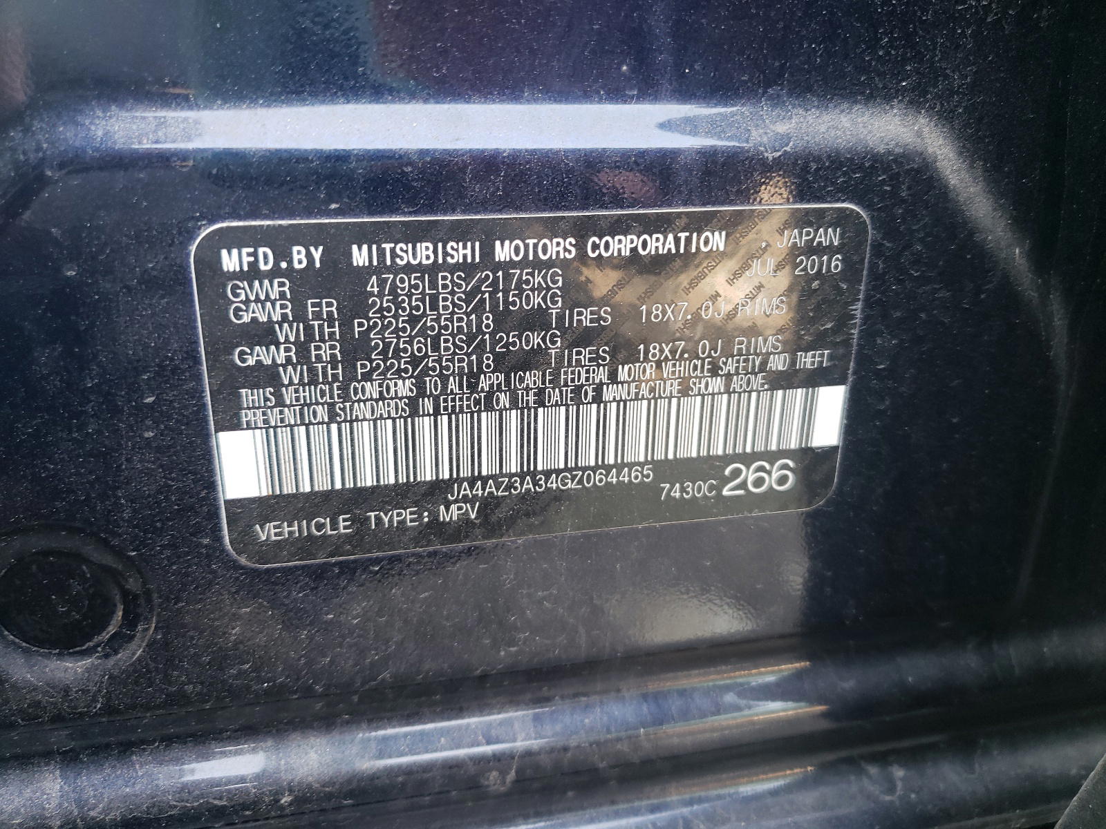 Photo 10 from auction – 2016 MITSUBISHI OUTLANDER with VIN JA4AZ3A34GZ064465