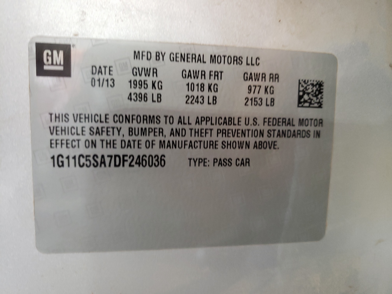 Photo 10 from auction – 2013 CHEVROLET MALIBU 1LT with VIN 1G11C5SA7DF246036