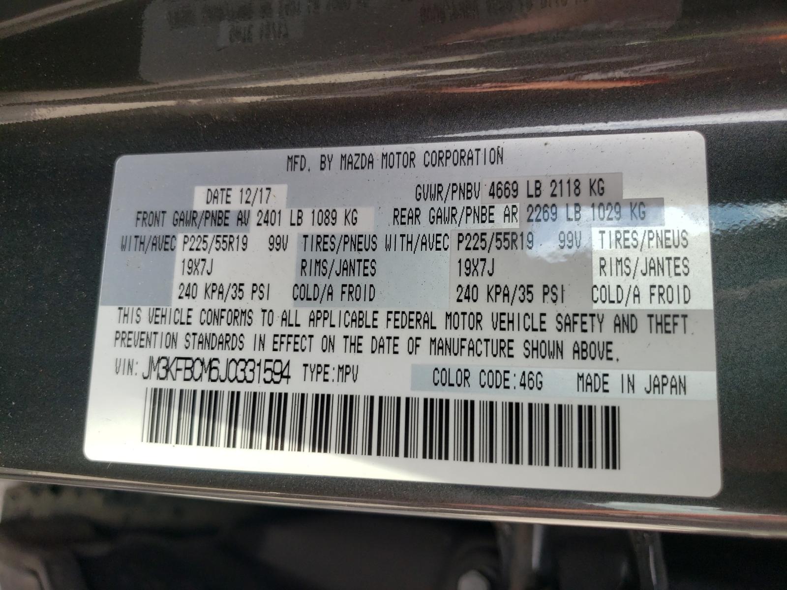 Photo 10 from auction – 2018 MAZDA CX-5 TOURI with VIN JM3KFBCM6J0331594