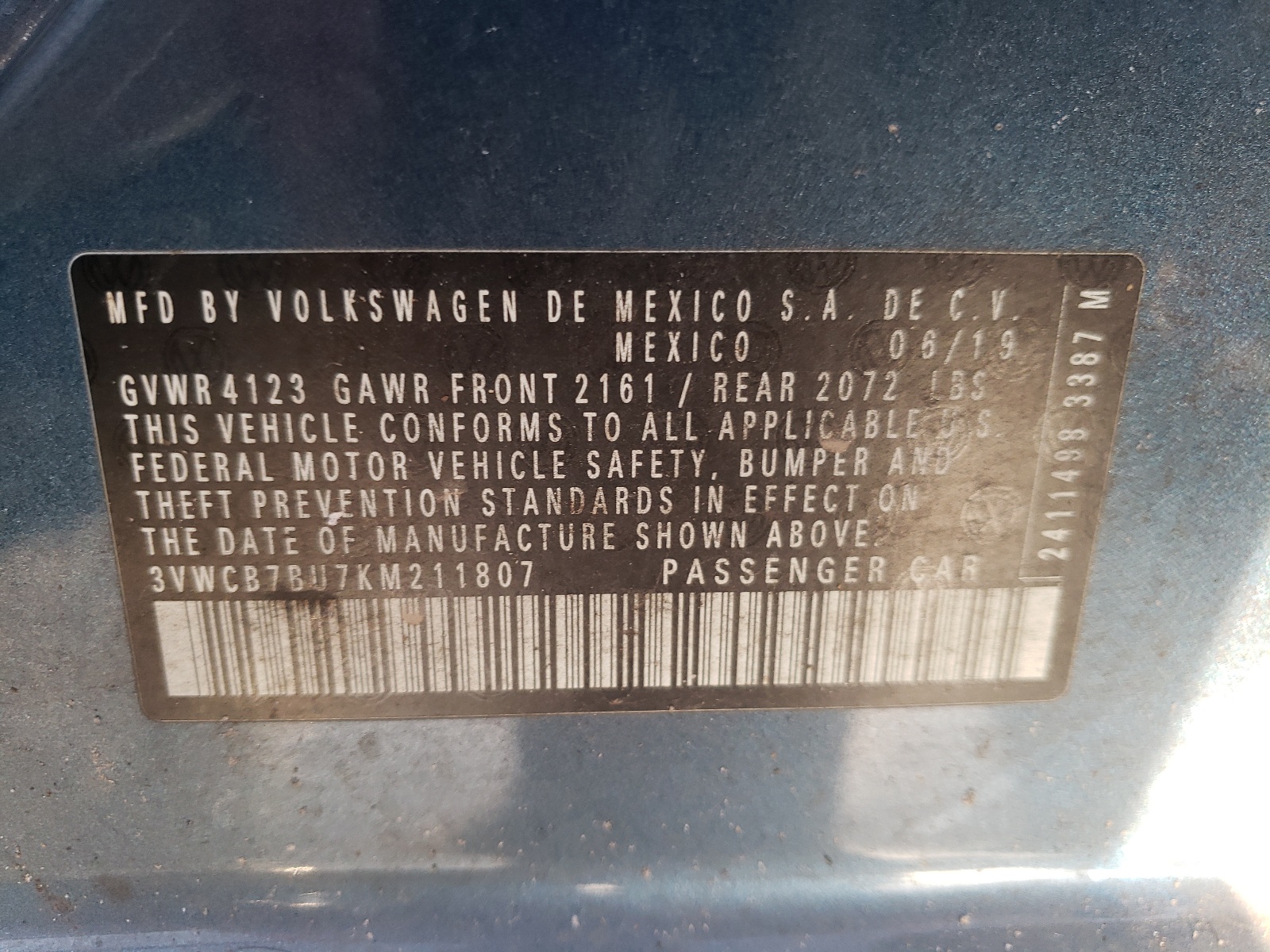 Photo 10 from auction – 2019 VOLKSWAGEN JETTA S with VIN 3VWCB7BU7KM211807
