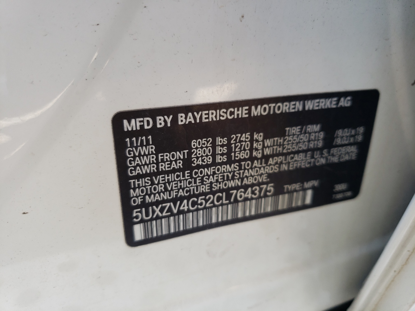 Photo 10 from auction – 2012 BMW X5 XDRIVE3 with VIN 5UXZV4C52CL764375
