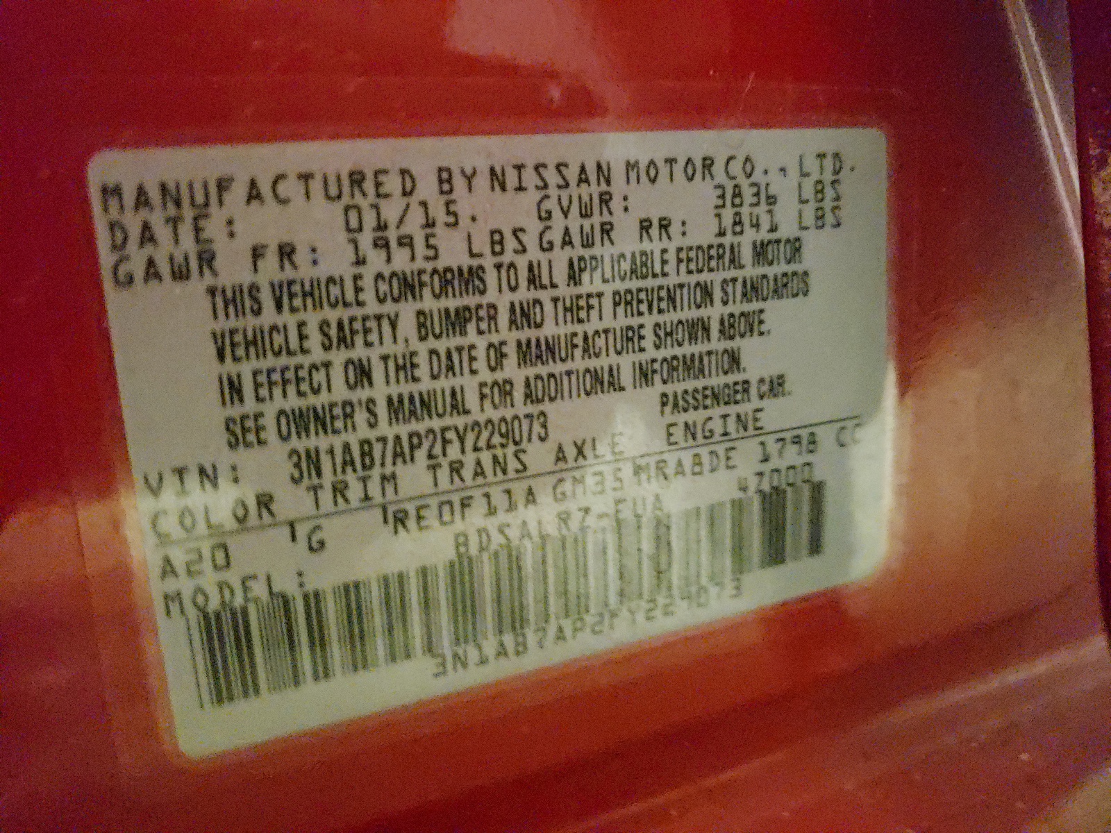 Photo 10 from auction – 2015 NISSAN SENTRA S with VIN 3N1AB7AP2FY229073