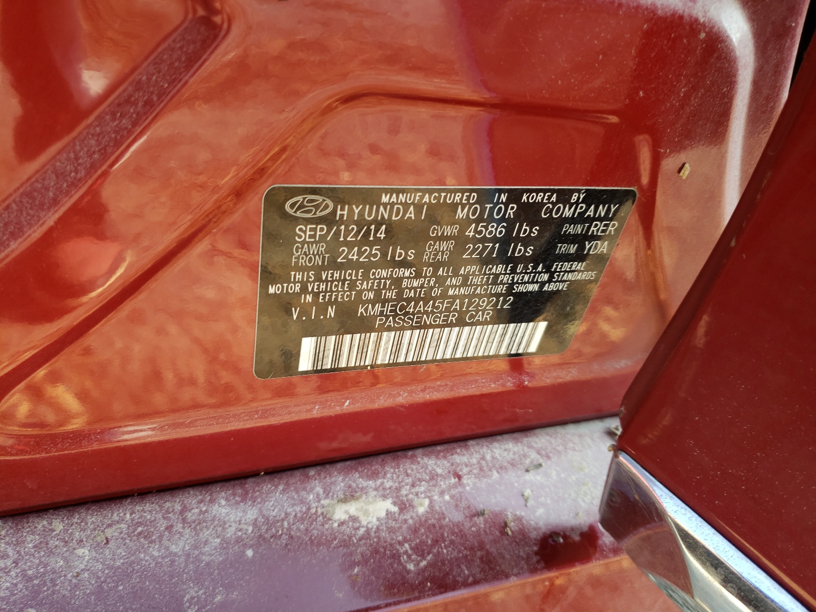 Photo 10 from auction – 2015 HYUNDAI SONATA HYB with VIN KMHEC4A45FA129212