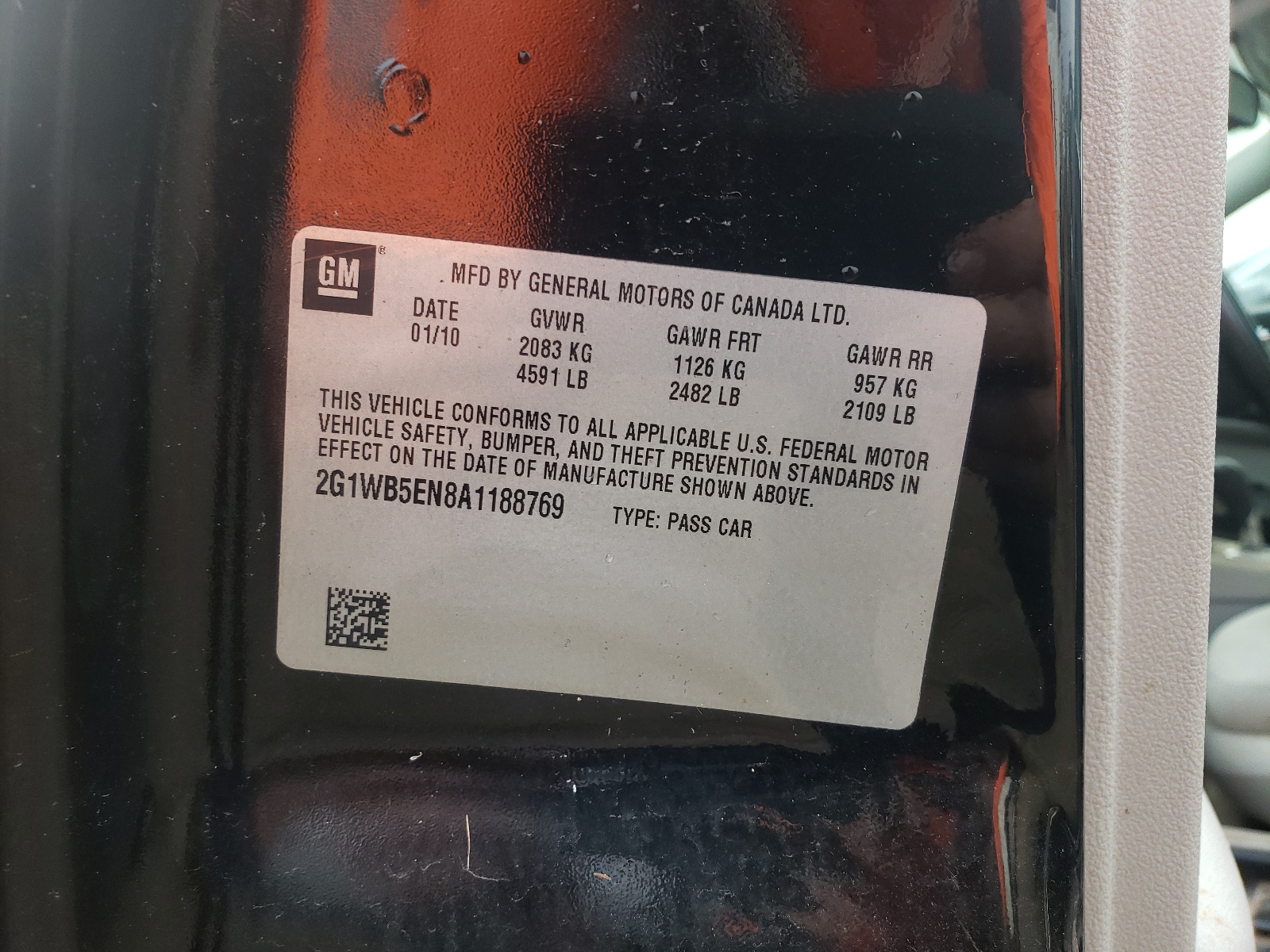 Photo 10 from auction – 2010 CHEVROLET IMPALA LT with VIN 2G1WB5EN8A1188769