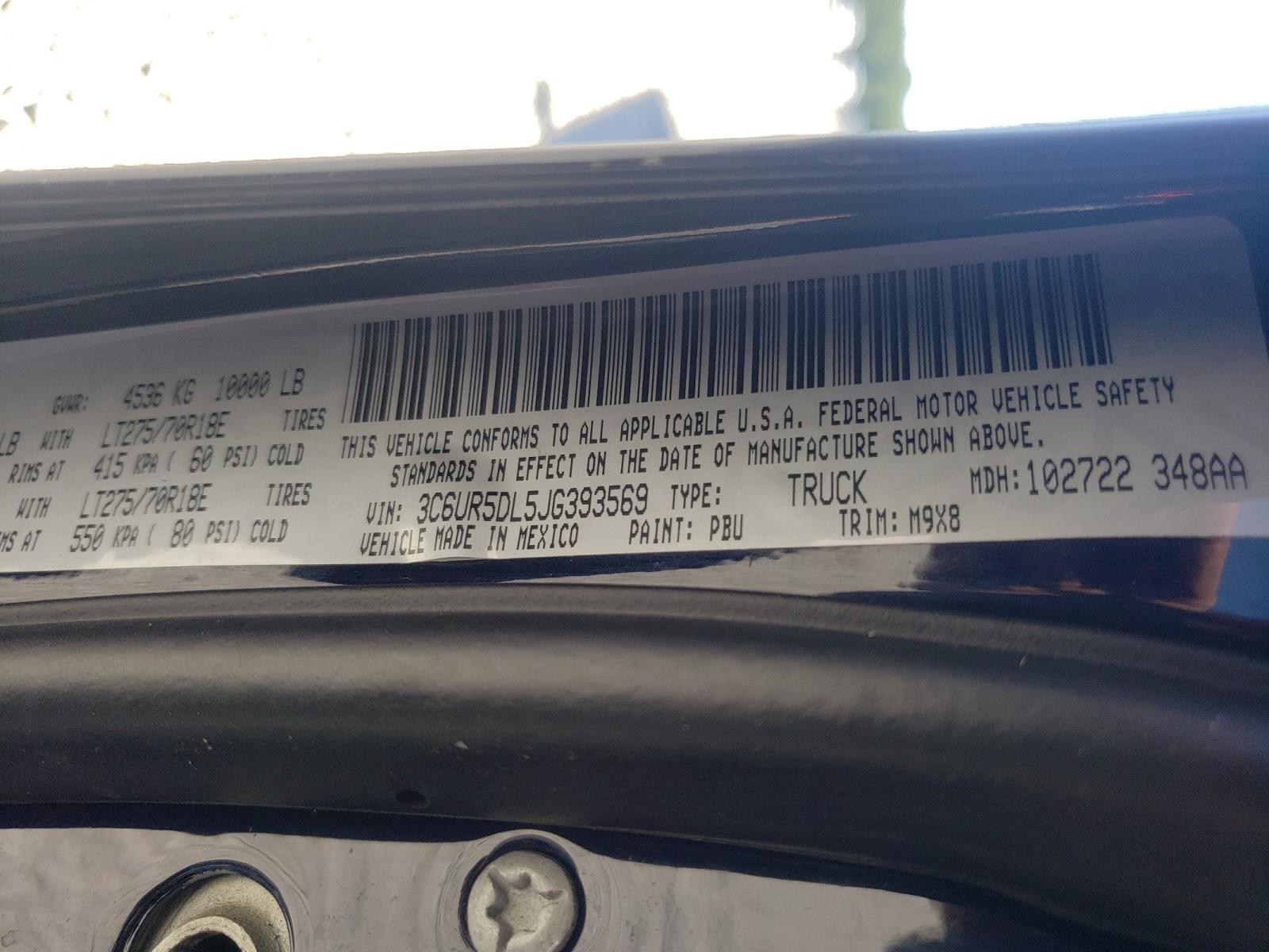 Photo 10 from auction – 2018 RAM 2500 SLT with VIN 3C6UR5DL5JG393569
