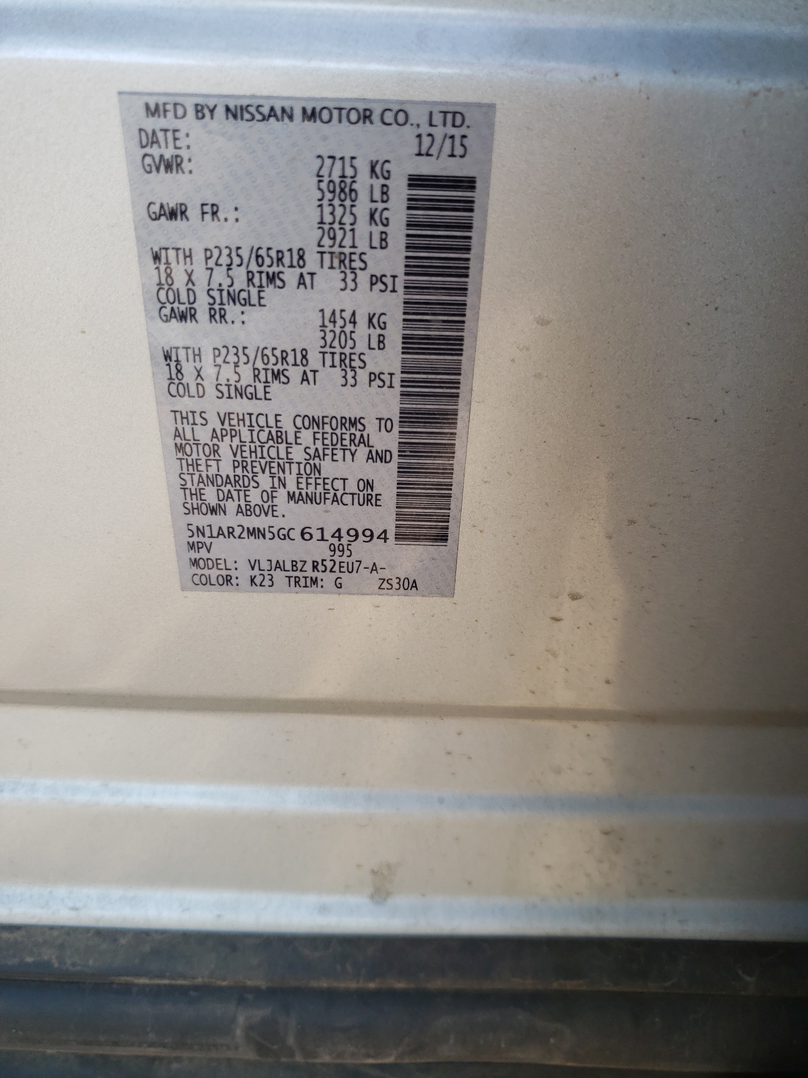 Photo 10 from auction – 2016 NISSAN PATHFINDER with VIN 5N1AR2MN5GC614994