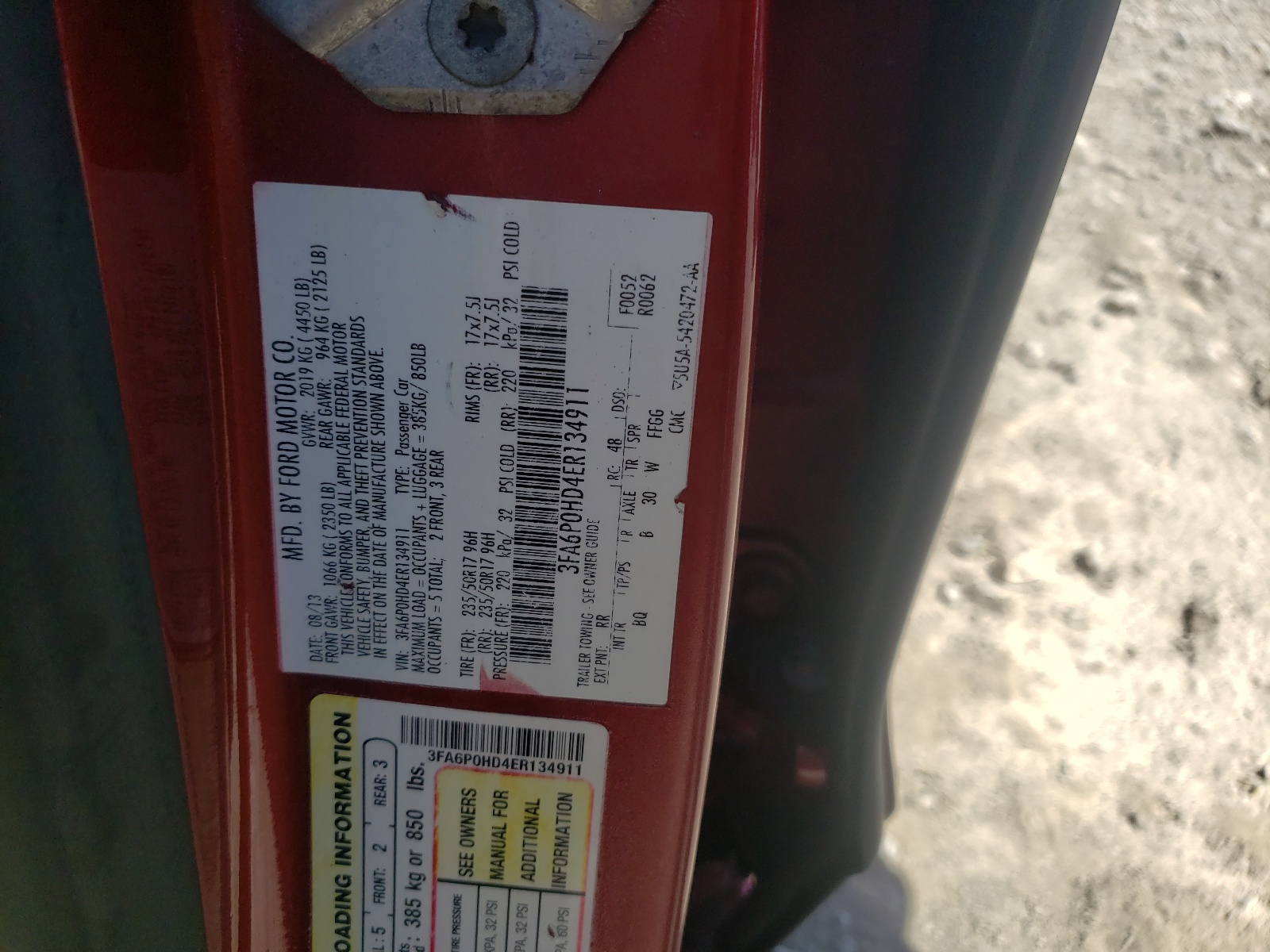 Photo 10 from auction – 2014 FORD FUSION SE with VIN 3FA6P0HD4ER134911