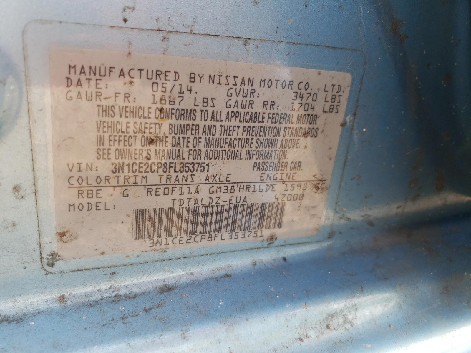 Photo 10 from auction – 2015 NISSAN VERSA NOTE with VIN 3N1CE2CP8FL353751