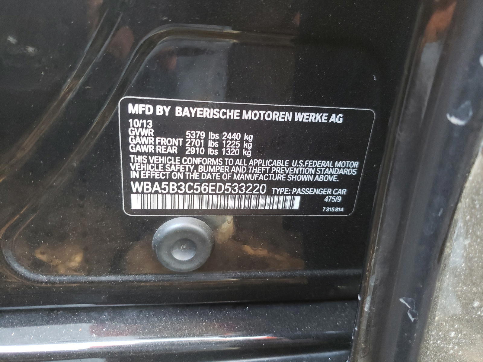 Photo 10 from auction – 2014 BMW 535 XI with VIN WBA5B3C56ED533220