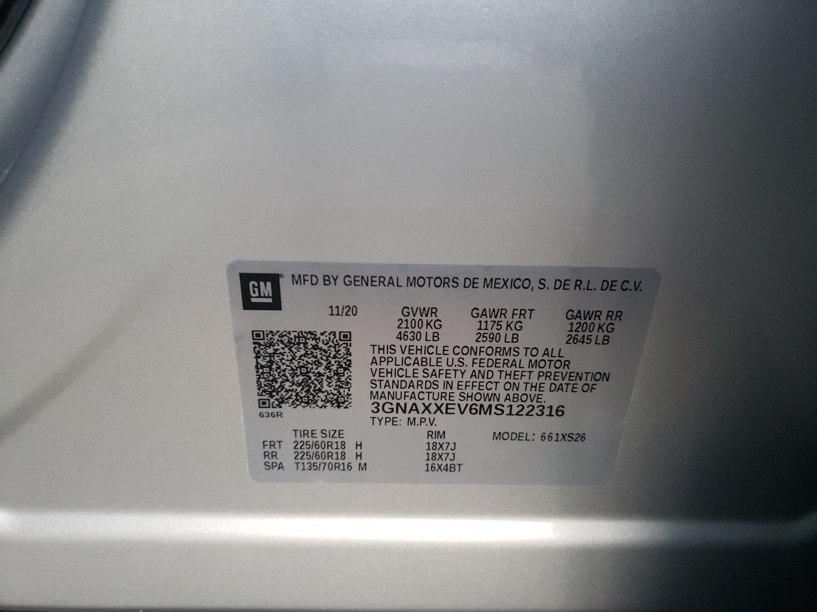 Photo 10 from auction – 2021 CHEVROLET EQUINOX PR with VIN 3GNAXXEV6MS122316