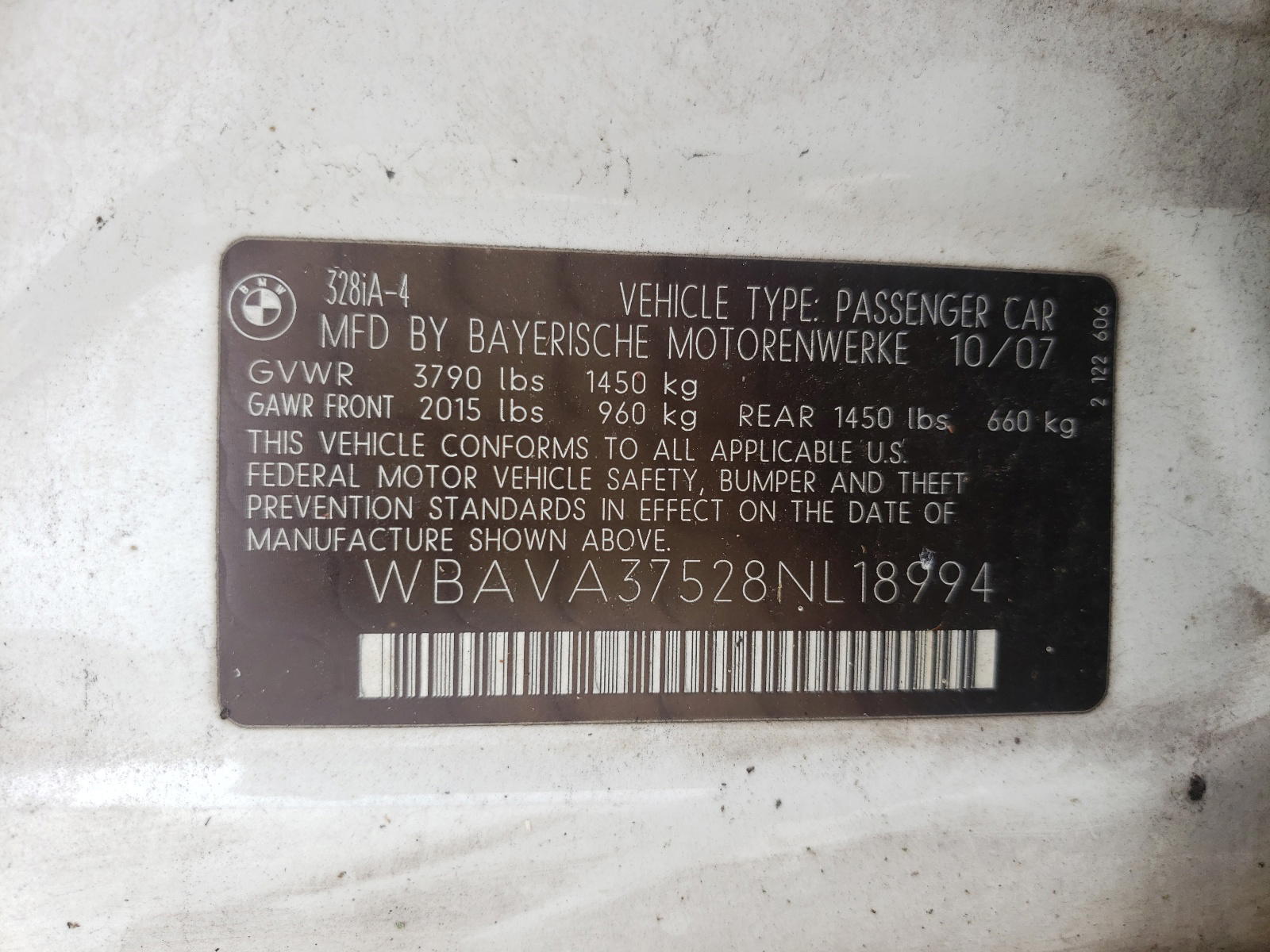 Photo 10 from auction – 2008 BMW 328 I with VIN WBAVA37528NL18994
