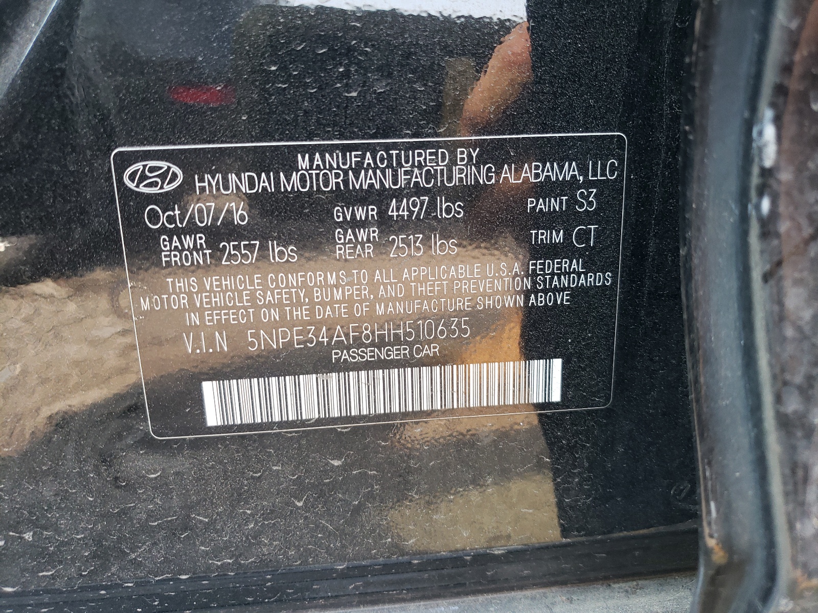Photo 10 from auction – 2017 HYUNDAI SONATA SPO with VIN 5NPE34AF8HH510635