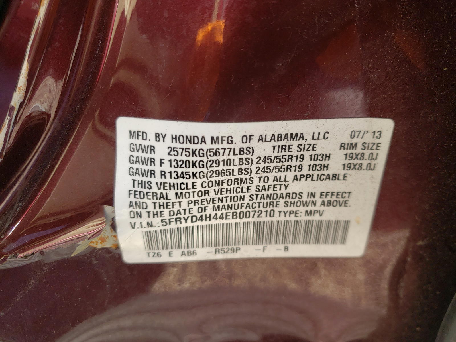 Photo 10 from auction – 2014 ACURA MDX TECHNO with VIN 5FRYD4H44EB007210