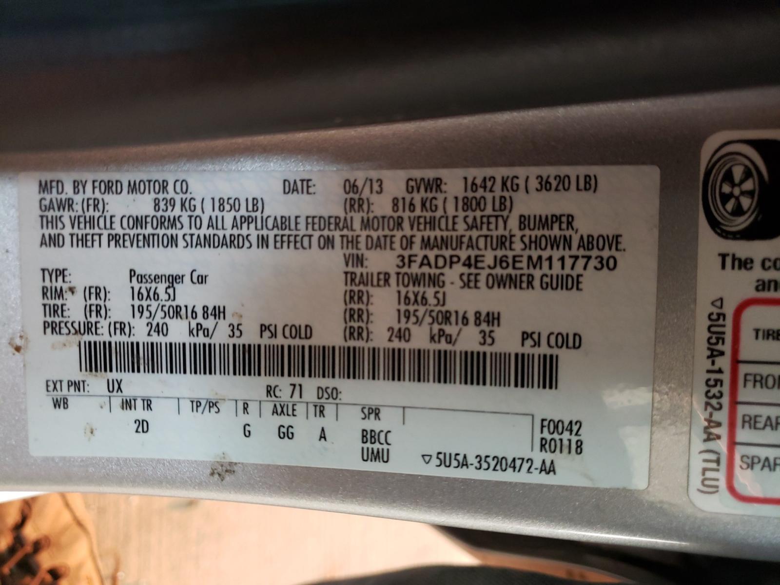 Photo 10 from auction – 2014 FORD FIESTA SE with VIN 3FADP4EJ6EM117730