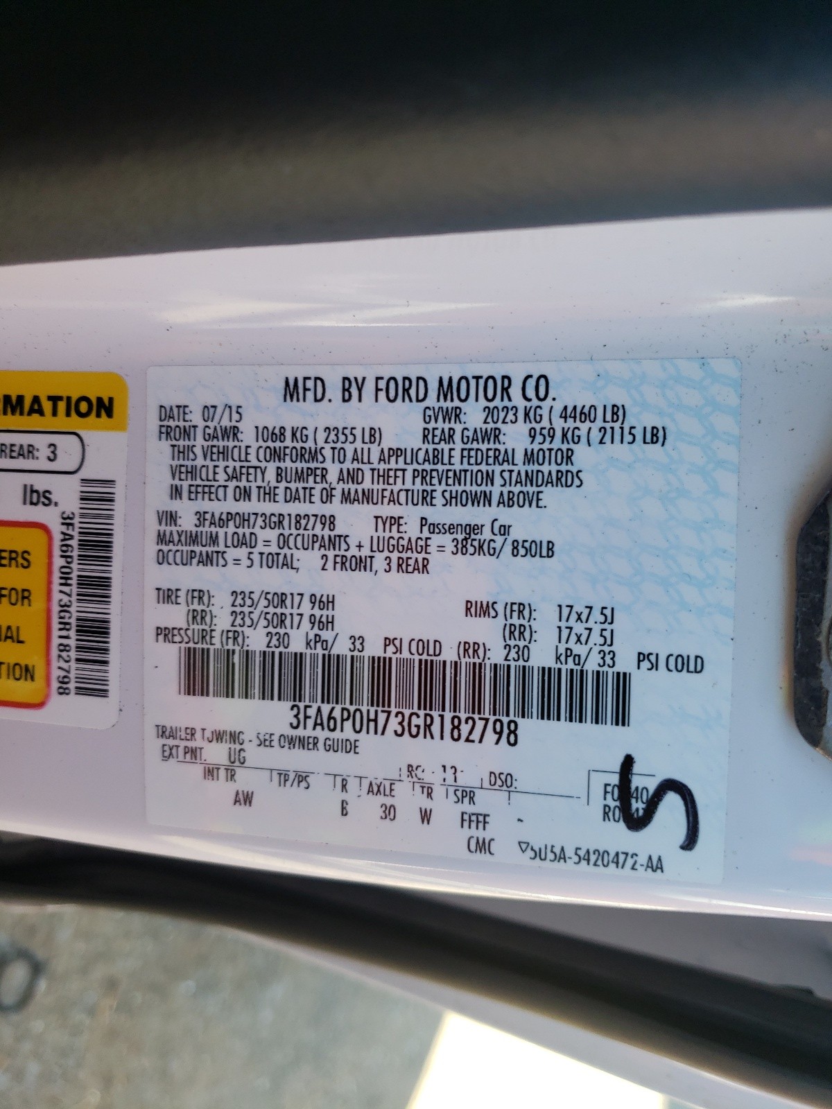 Photo 10 from auction – 2016 FORD FUSION SE with VIN 3FA6P0H73GR182798