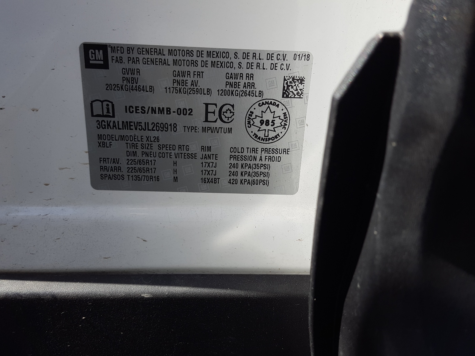 Photo 10 from auction – 2018 GMC TERRAIN SL with VIN 3GKALMEV5JL269918