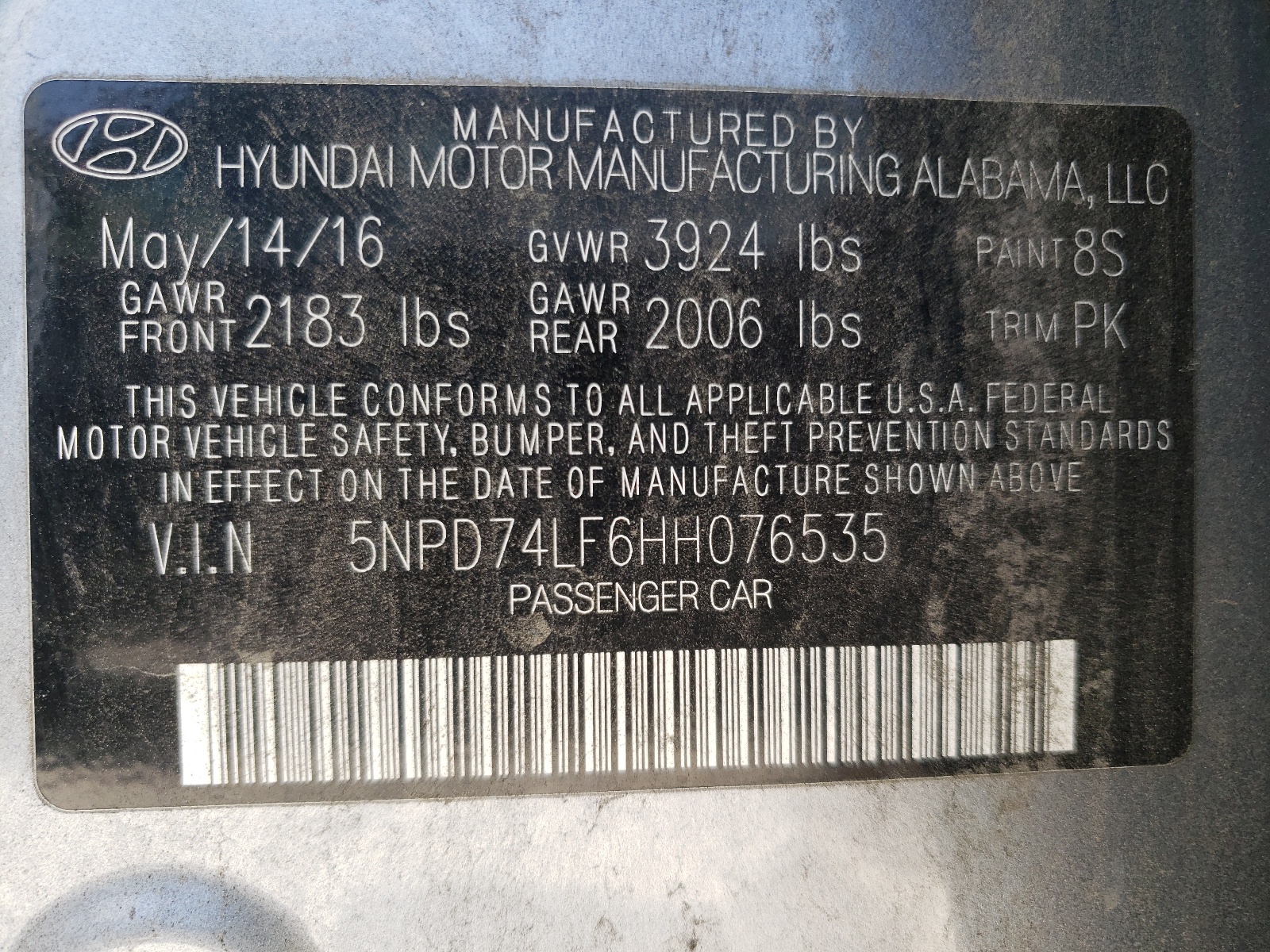Photo 10 from auction – 2017 HYUNDAI ELANTRA SE with VIN 5NPD74LF6HH076535