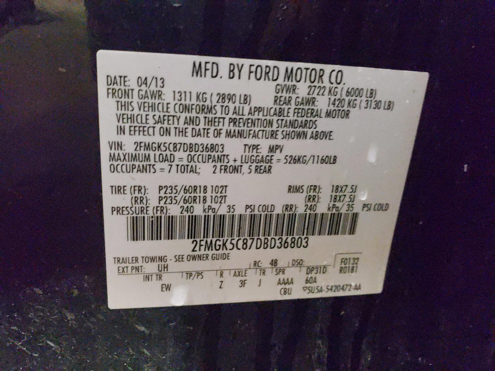 Photo 10 from auction – 2013 FORD FLEX SEL with VIN 2FMGK5C87DBD36803