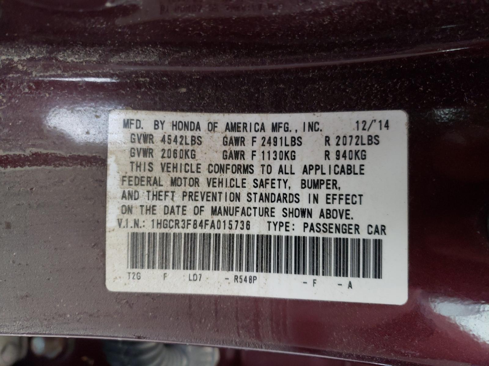 Photo 10 from auction – 2015 HONDA ACCORD EXL with VIN 1HGCR3F84FA015736
