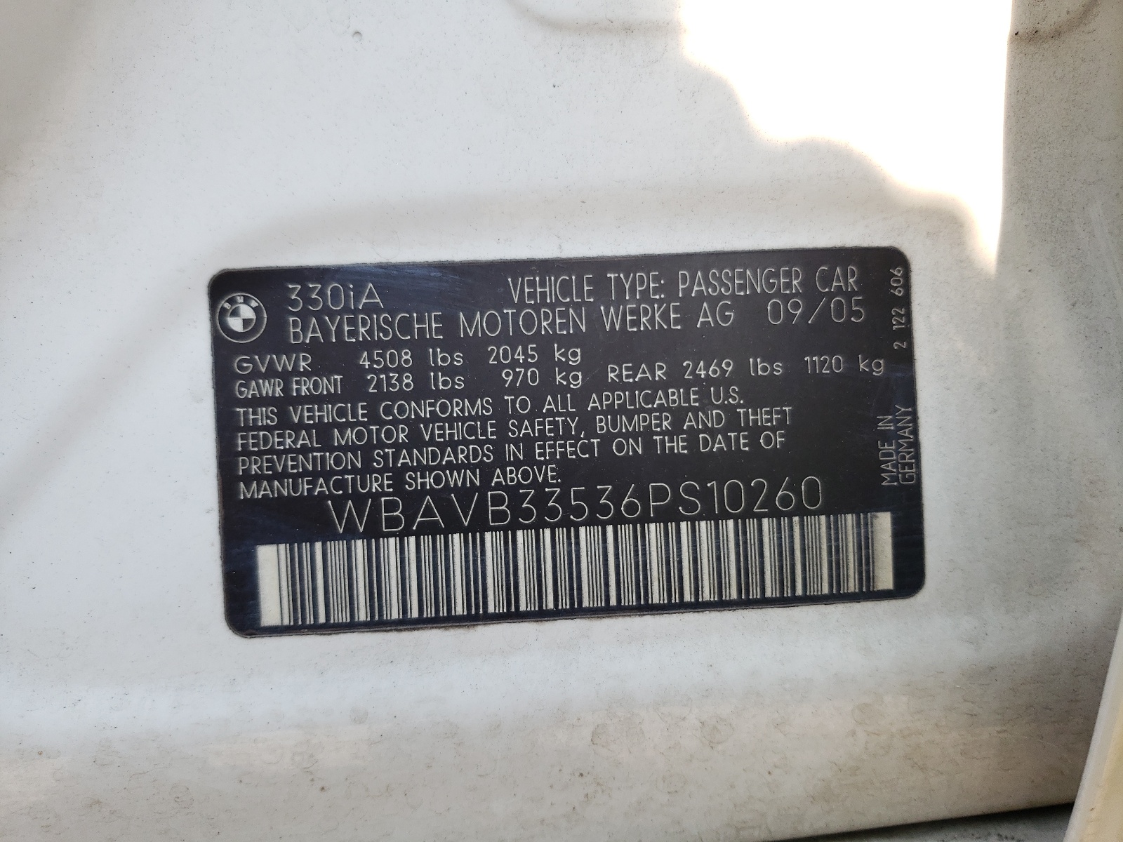 Zdjęcie 10 z aukcji – 2006 BMW 330 I z VIN WBAVB33536PS10260