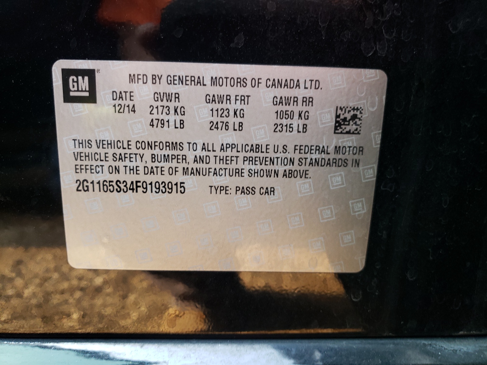 Photo 10 from auction – 2015 CHEVROLET IMPALA LTZ with VIN 2G1165S34F9193915