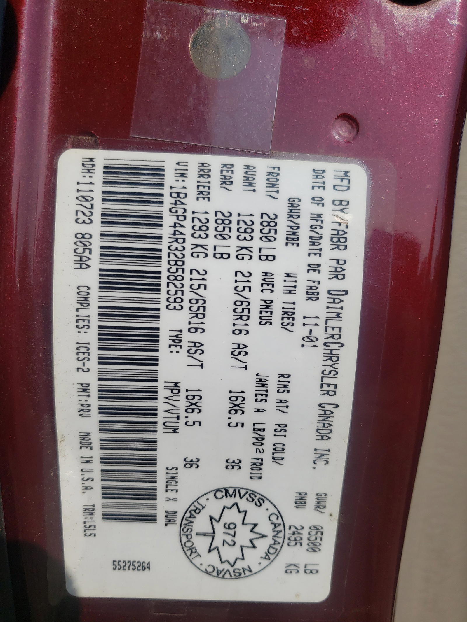 Photo 10 from auction – 2002 DODGE GRAND CARA with VIN 1B4GP44R32B582593