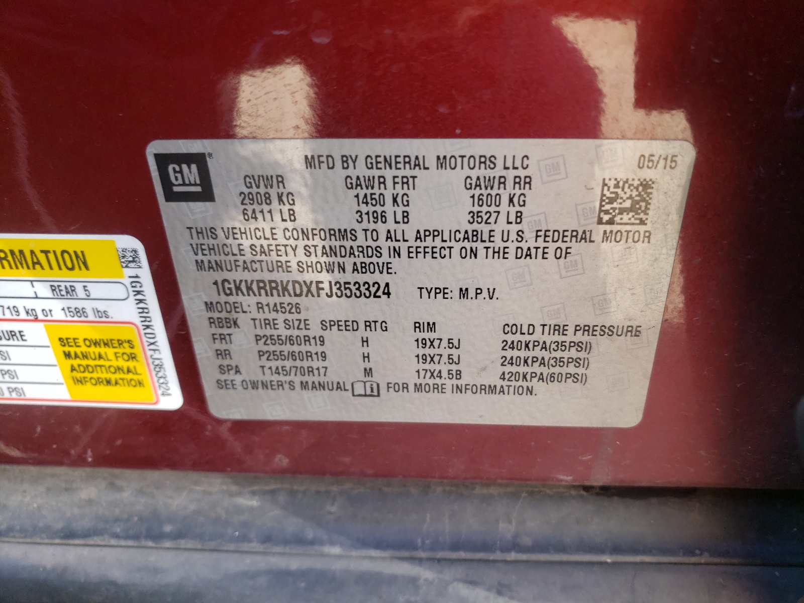 Photo 10 from auction – 2015 GMC ACADIA SLT with VIN 1GKKRRKDXFJ353324