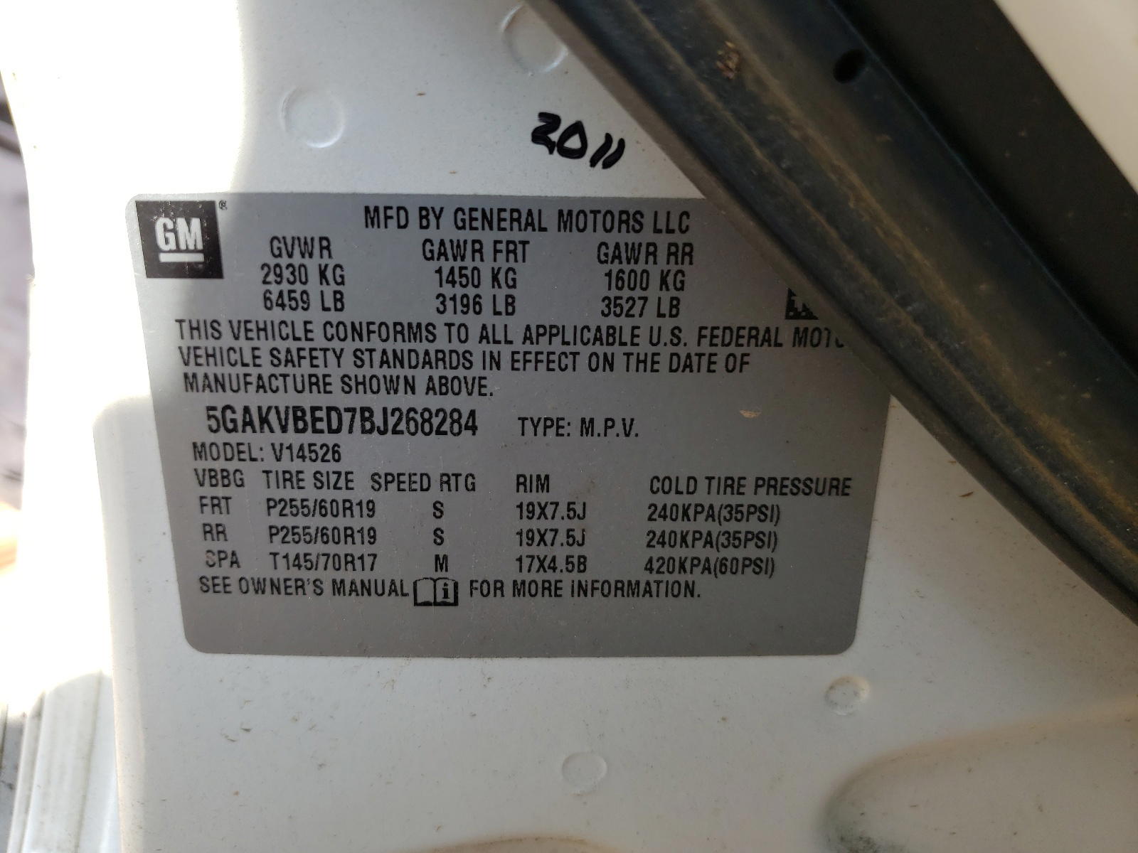 Photo 10 from auction – 2011 BUICK ENCLAVE CX with VIN 5GAKVBED7BJ268284