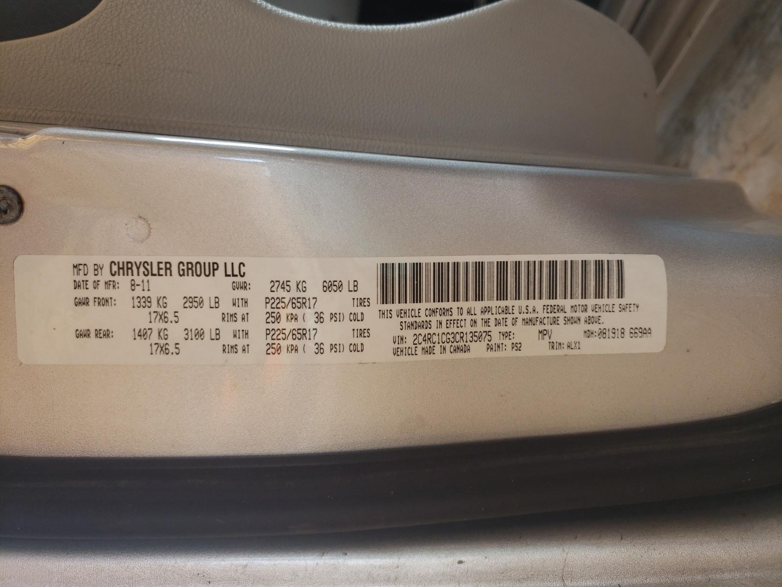 Photo 10 from auction – 2012 CHRYSLER TOWN & COU with VIN 2C4RC1CG3CR135075