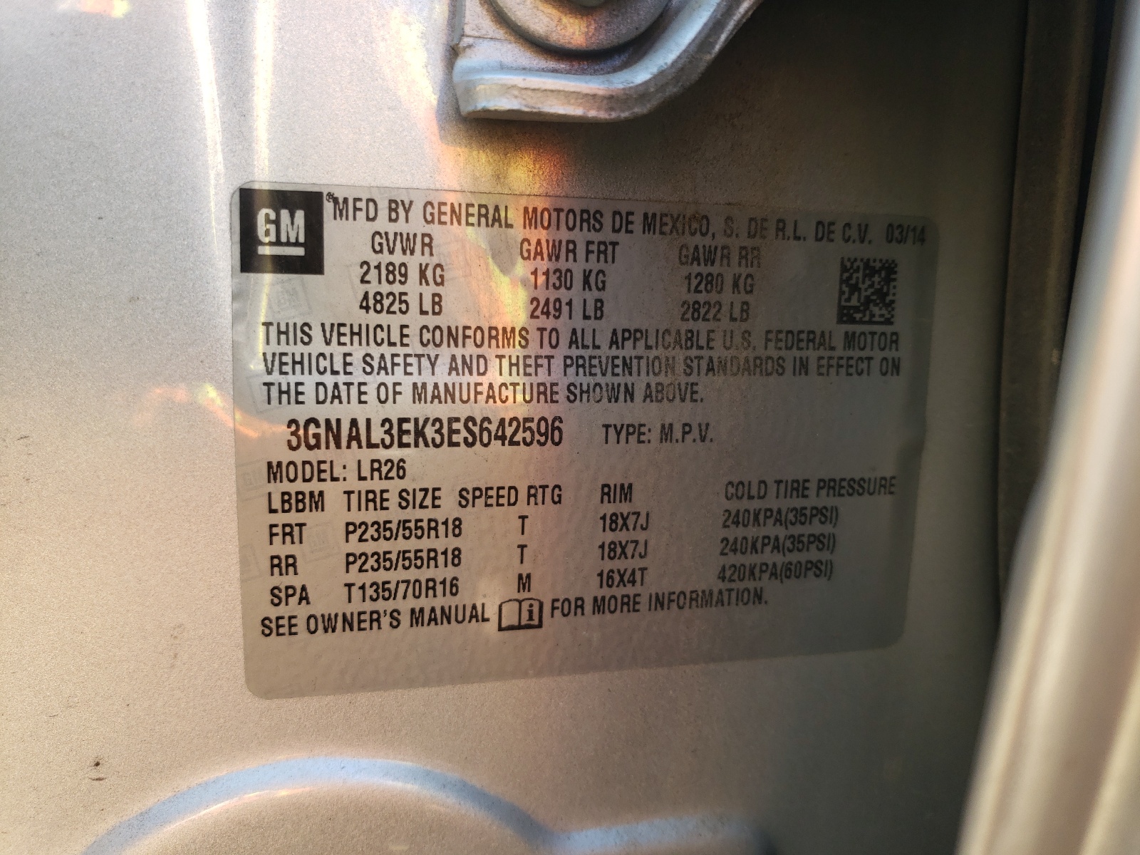 Photo 10 from auction – 2014 CHEVROLET CAPTIVA LT with VIN 3GNAL3EK3ES642596
