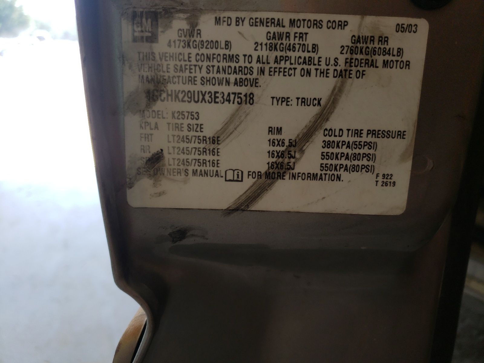 Zdjęcie 10 z aukcji – 2003 CHEVROLET SILVERADO z VIN 1GCHK29UX3E347518