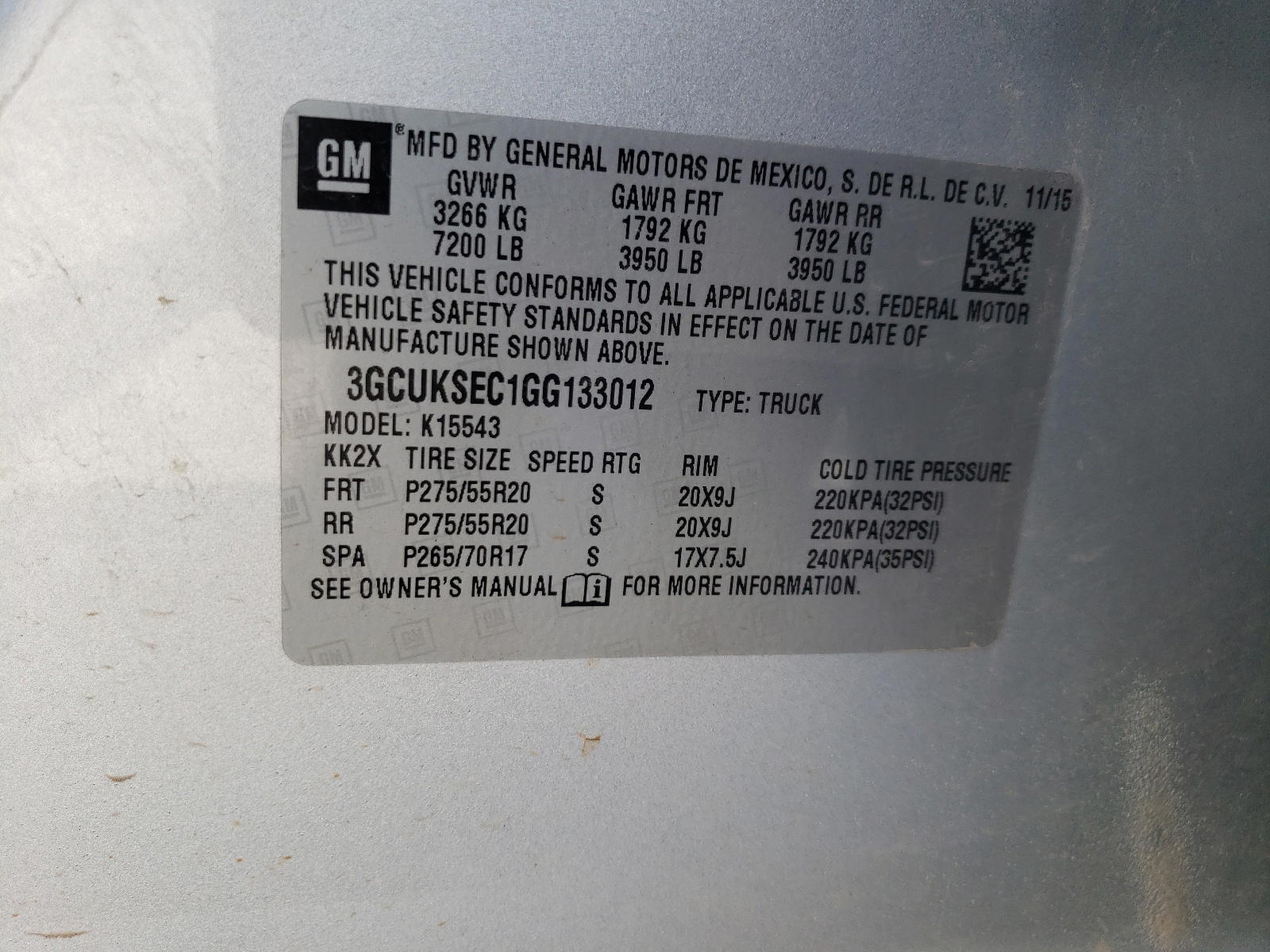 Photo 10 from auction – 2016 CHEVROLET SILVERADO with VIN 3GCUKSEC1GG133012