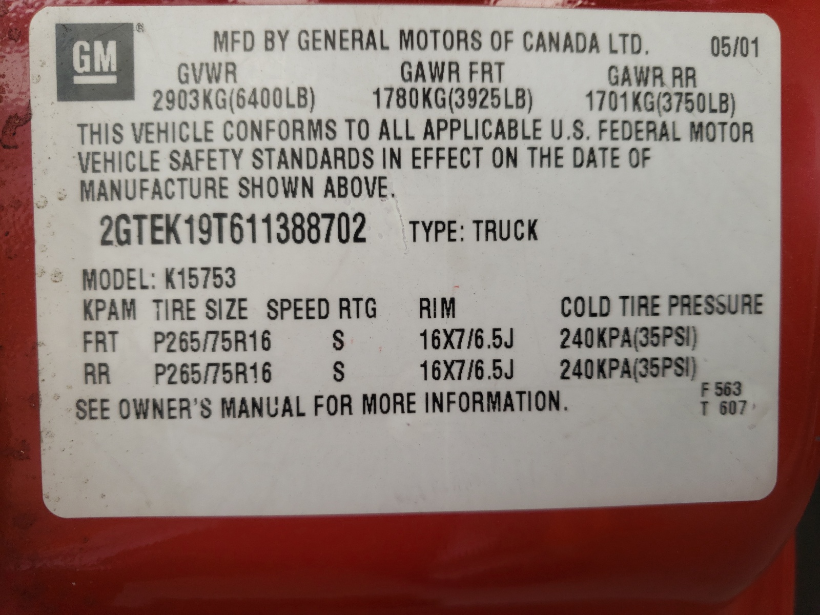 Photo 10 from auction – 2001 GMC NEW SIERRA with VIN 2GTEK19T611388702