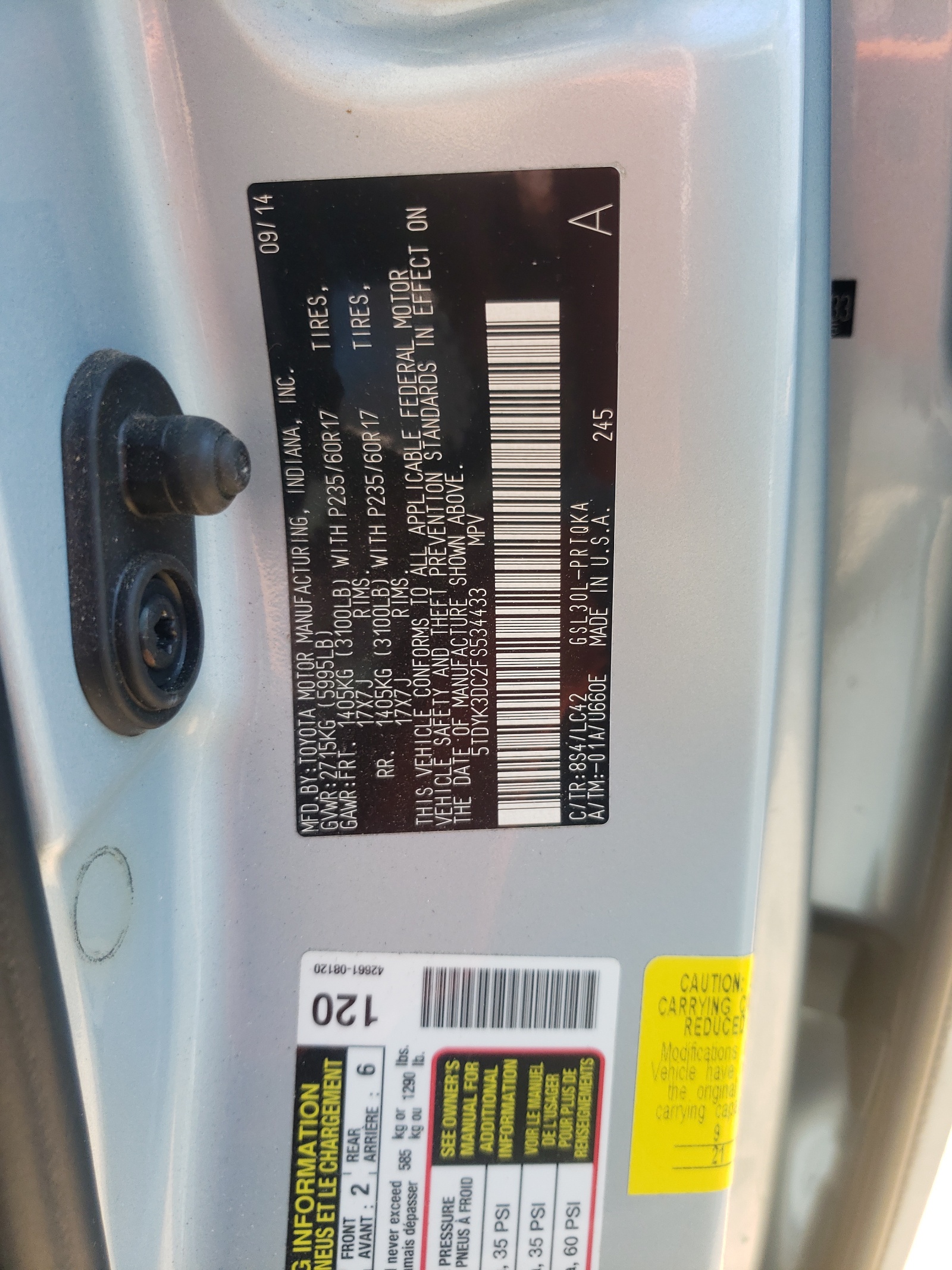 Photo 10 from auction – 2015 TOYOTA SIENNA XLE with VIN 5TDYK3DC2FS534433