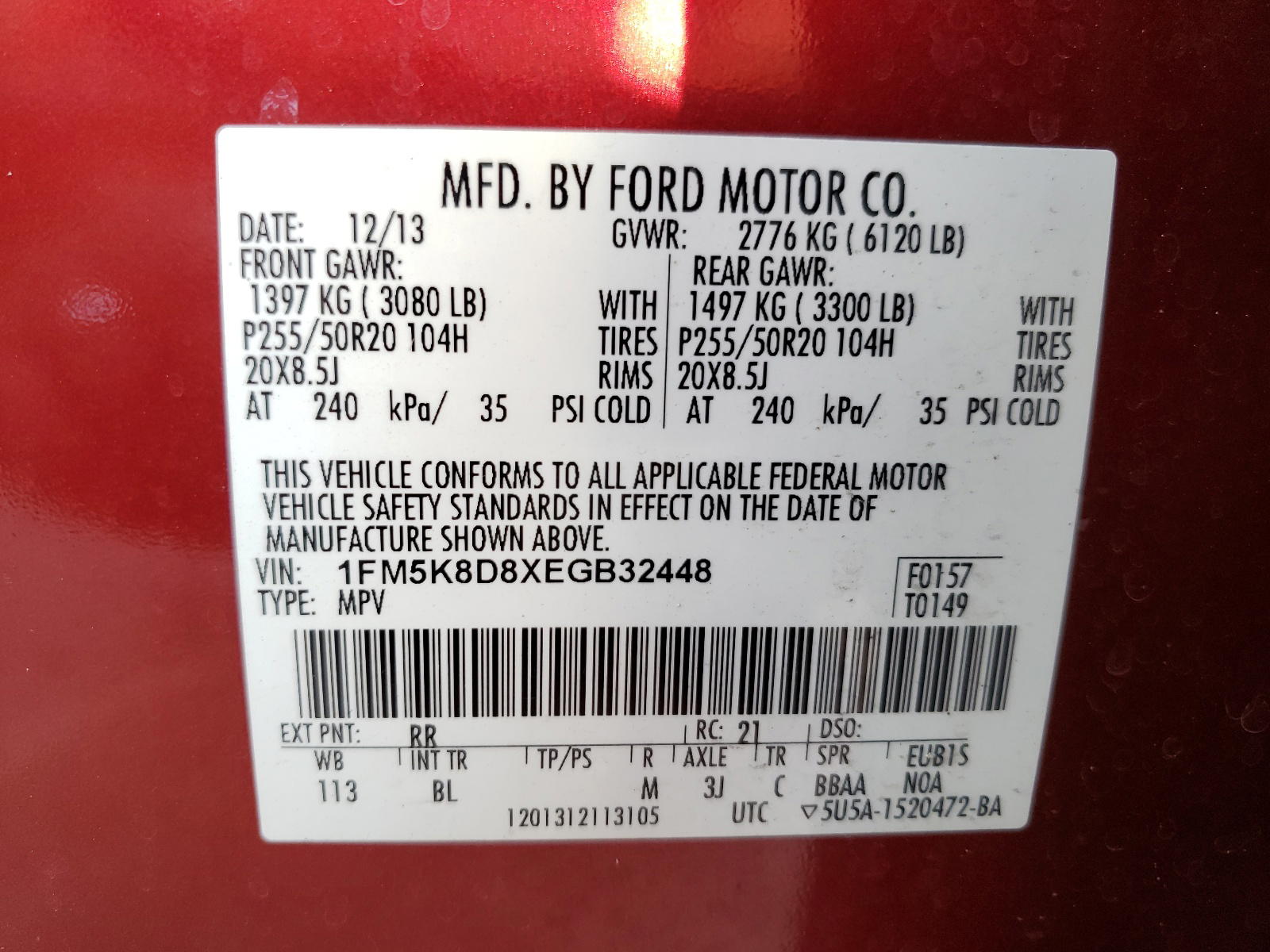 Photo 10 from auction – 2014 FORD EXPLORER X with VIN 1FM5K8D8XEGB32448