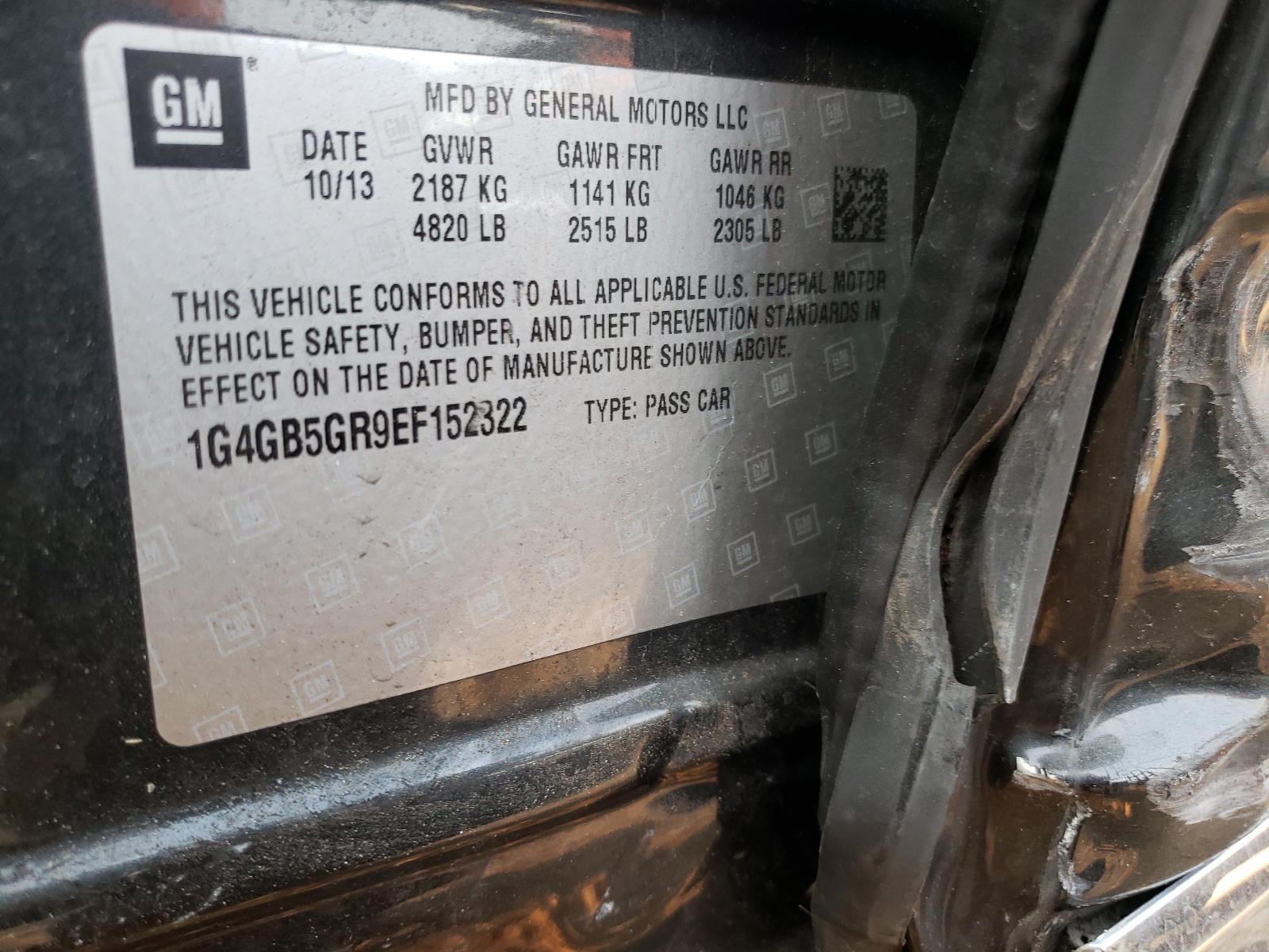 Photo 10 from auction – 2014 BUICK LACROSSE with VIN 1G4GB5GR9EF152322