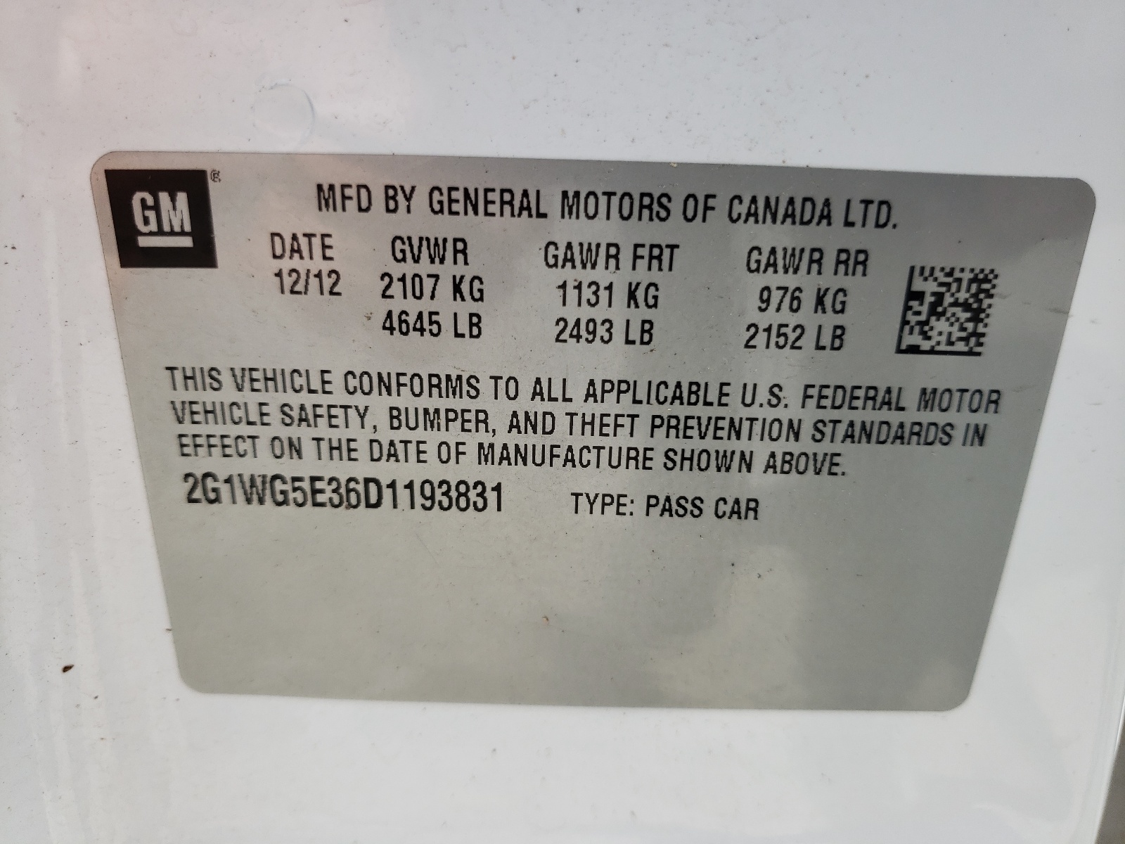 Photo 10 from auction – 2013 CHEVROLET IMPALA LT with VIN 2G1WG5E36D1193831