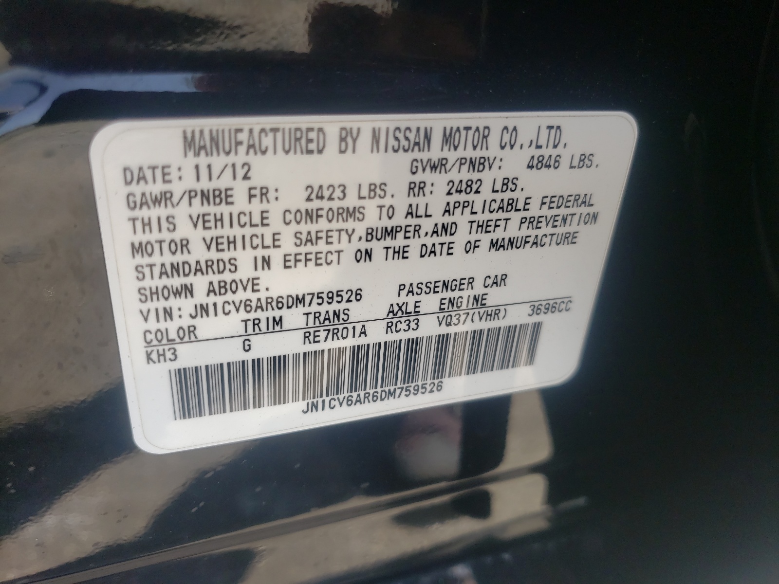Photo 10 from auction – 2013 INFINITI G37 with VIN JN1CV6AR6DM759526
