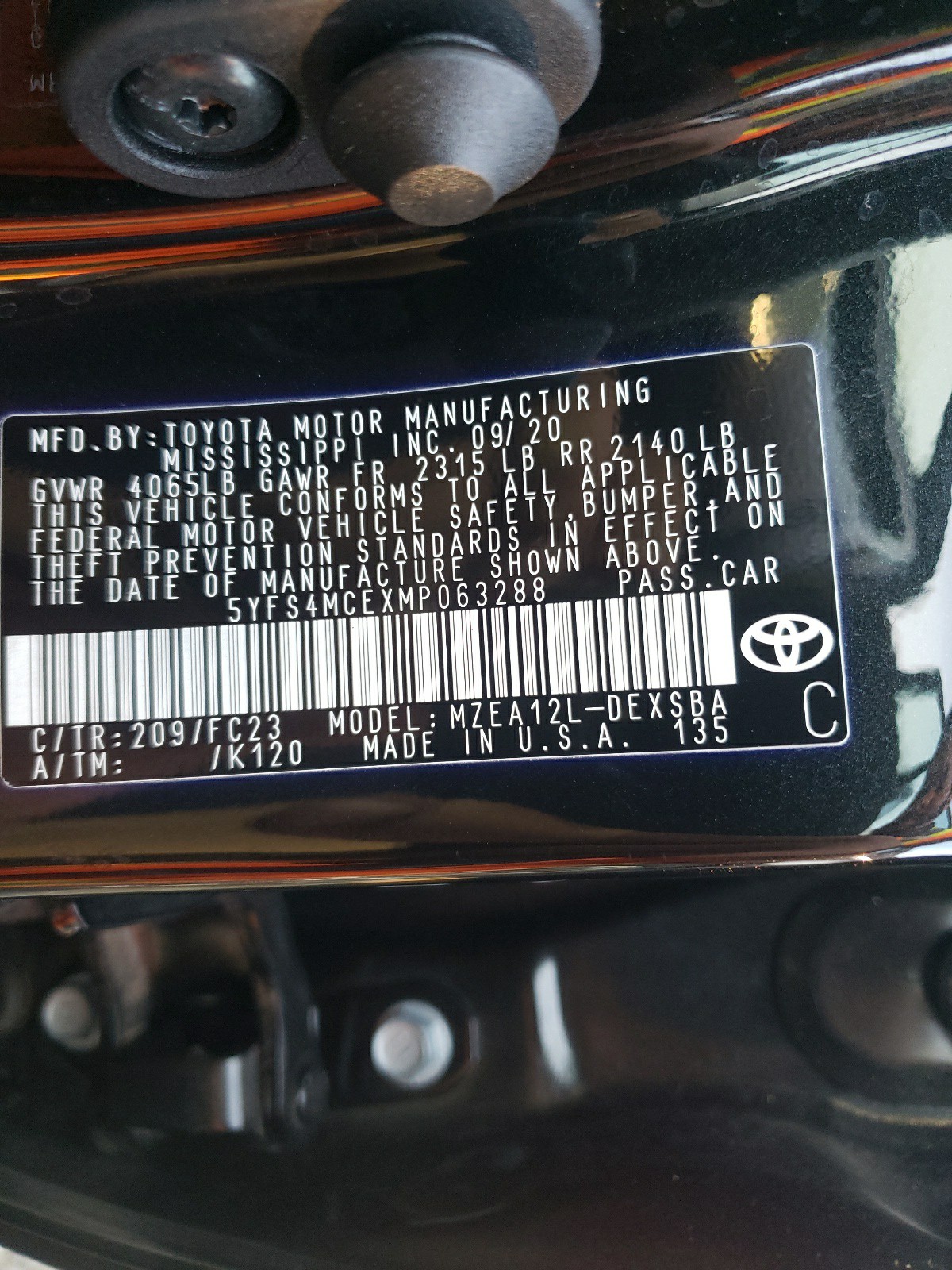Photo 10 from auction – 2021 TOYOTA COROLLA SE with VIN 5YFS4MCEXMP063288