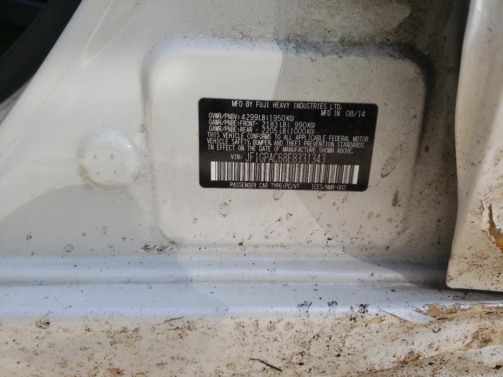 Photo 10 from auction – 2014 SUBARU IMPREZA PR with VIN JF1GPAC68E8331343