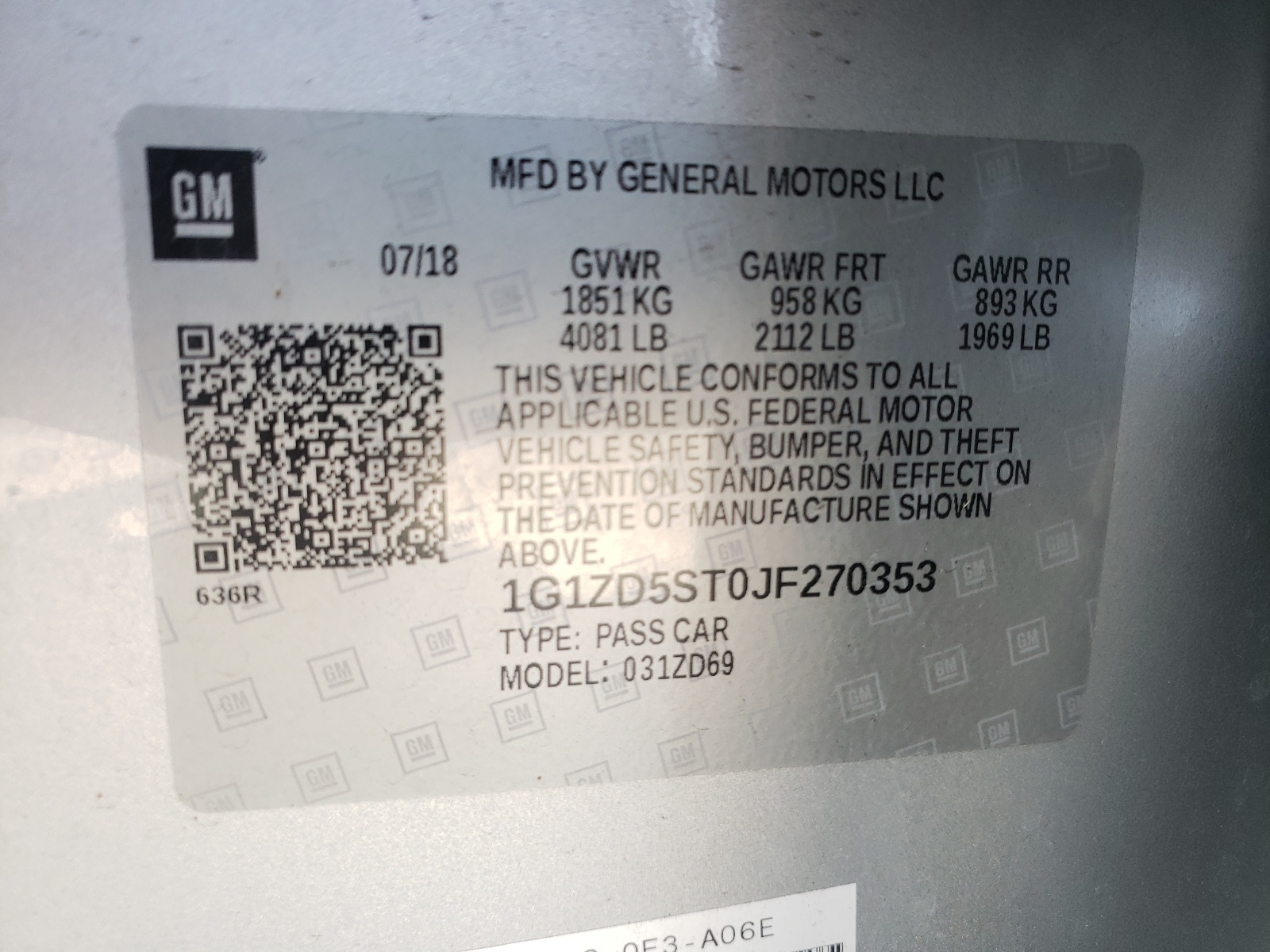 Photo 10 from auction – 2018 CHEVROLET MALIBU LT with VIN 1G1ZD5ST0JF270353