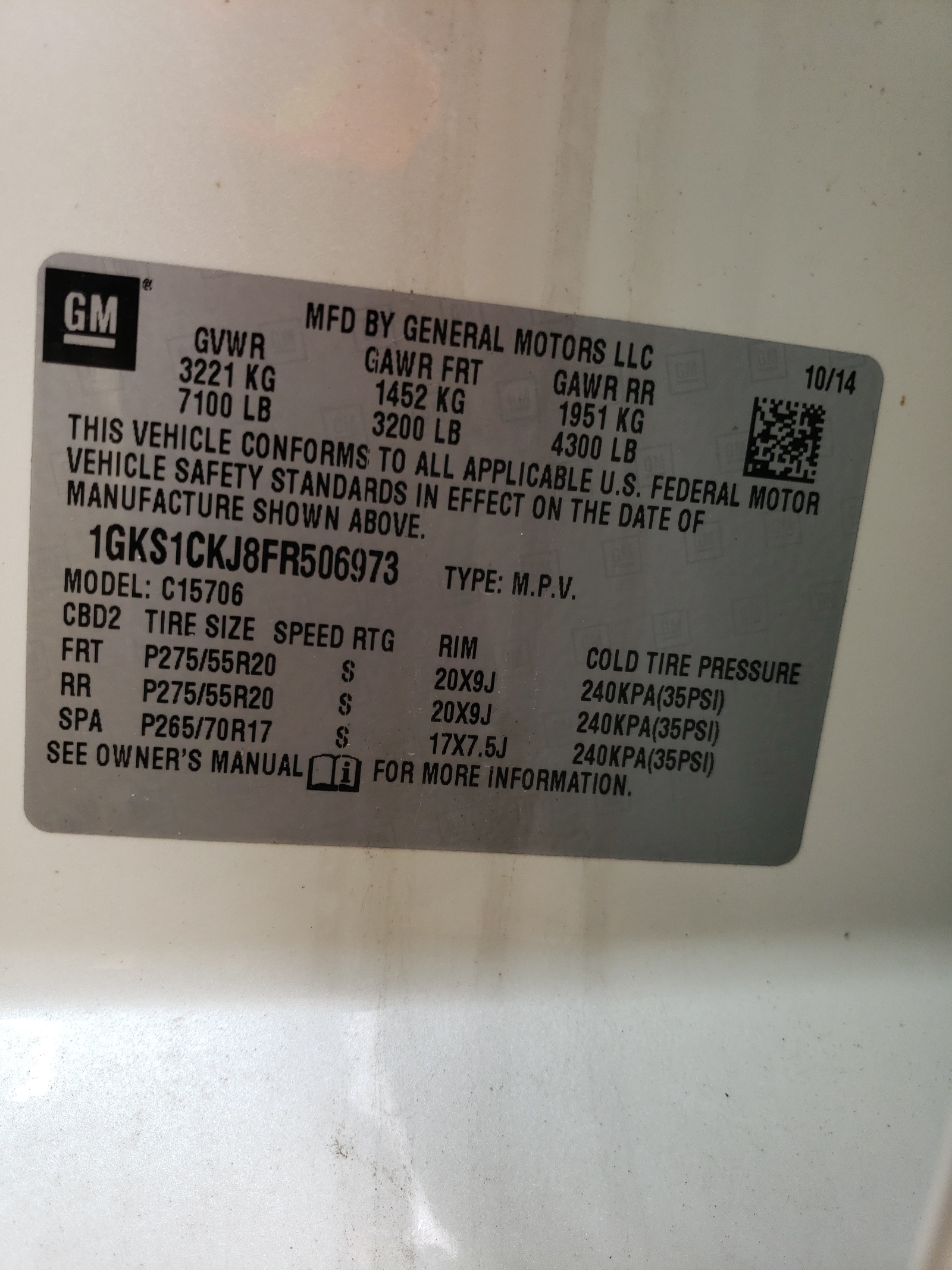 Photo 10 from auction – 2015 GMC YUKON DENA with VIN 1GKS1CKJ8FR506973