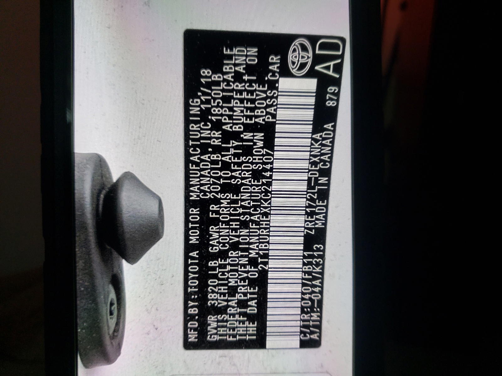 Photo 10 from auction – 2019 TOYOTA COROLLA L with VIN 2T1BURHEXKC214407