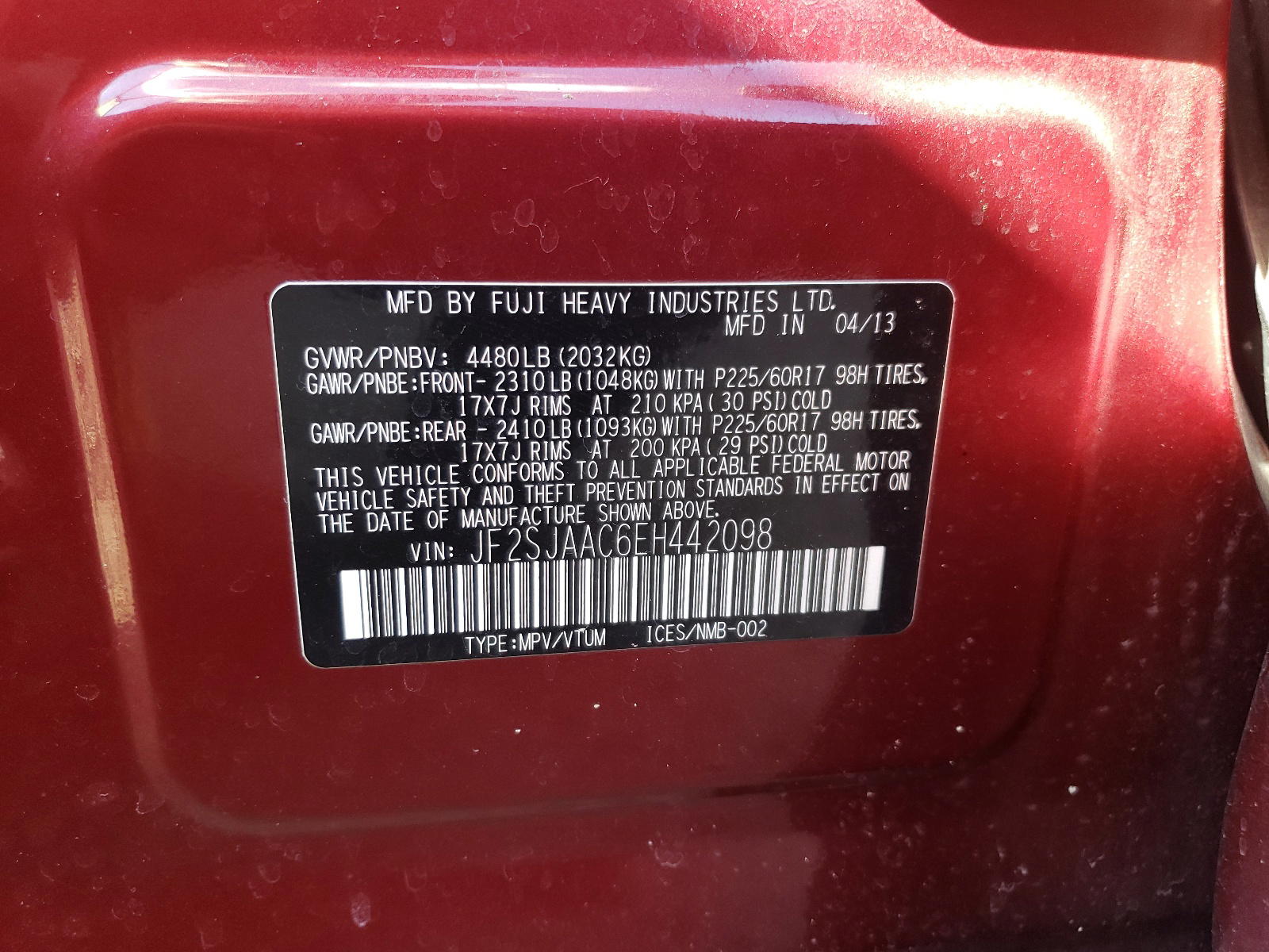 Photo 10 from auction – 2014 SUBARU FORESTER 2 with VIN JF2SJAAC6EH442098