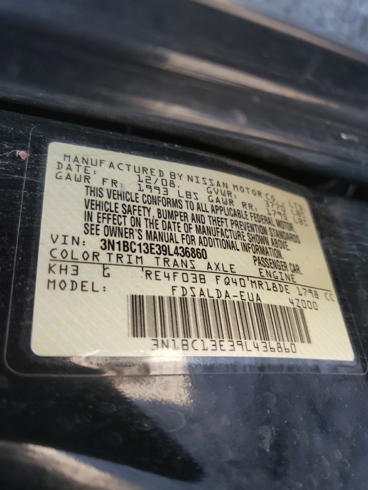 Photo 10 from auction – 2009 NISSAN VERSA S with VIN 3N1BC13E39L436860