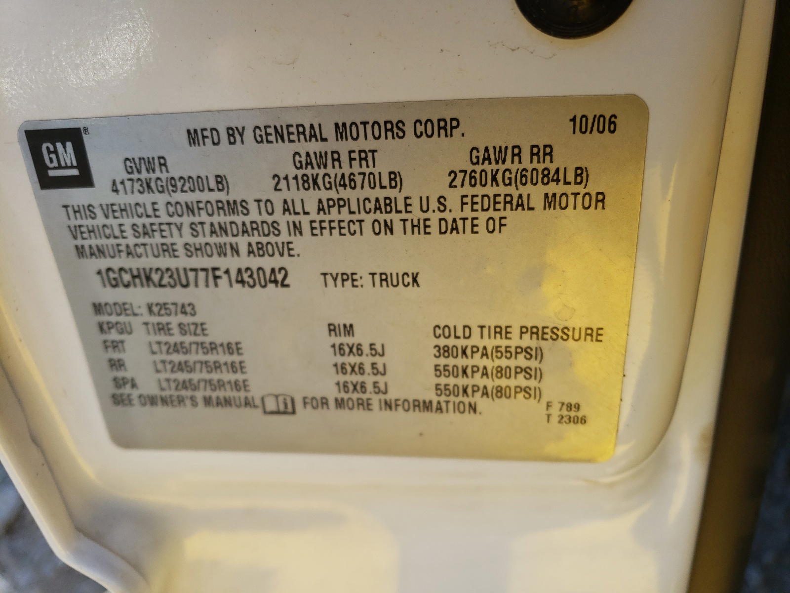Photo 10 from auction – 2007 CHEVROLET SILVERADO with VIN 1GCHK23U77F143042