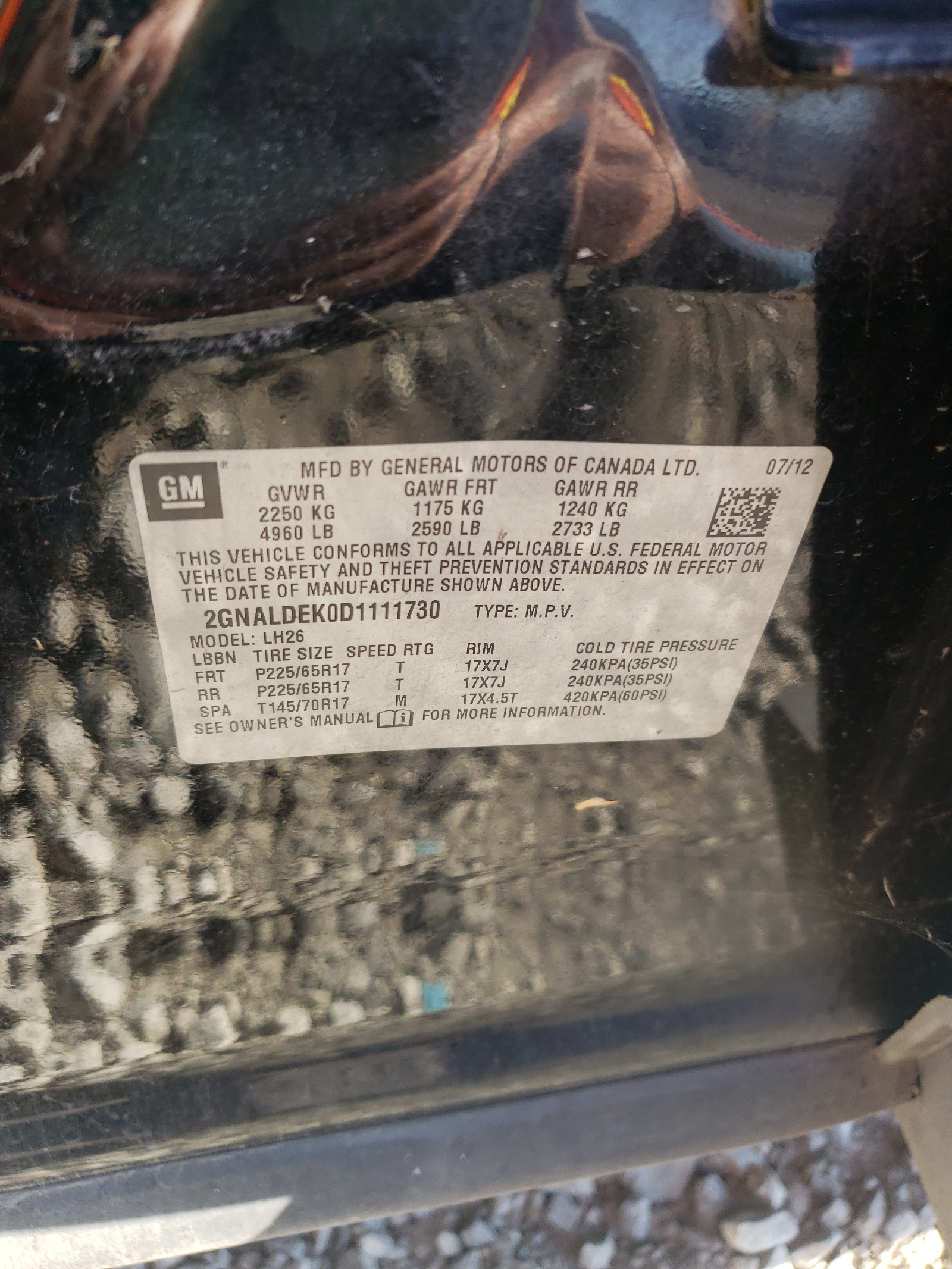 Photo 10 from auction – 2013 CHEVROLET EQUINOX LT with VIN 2GNALDEK0D1111730